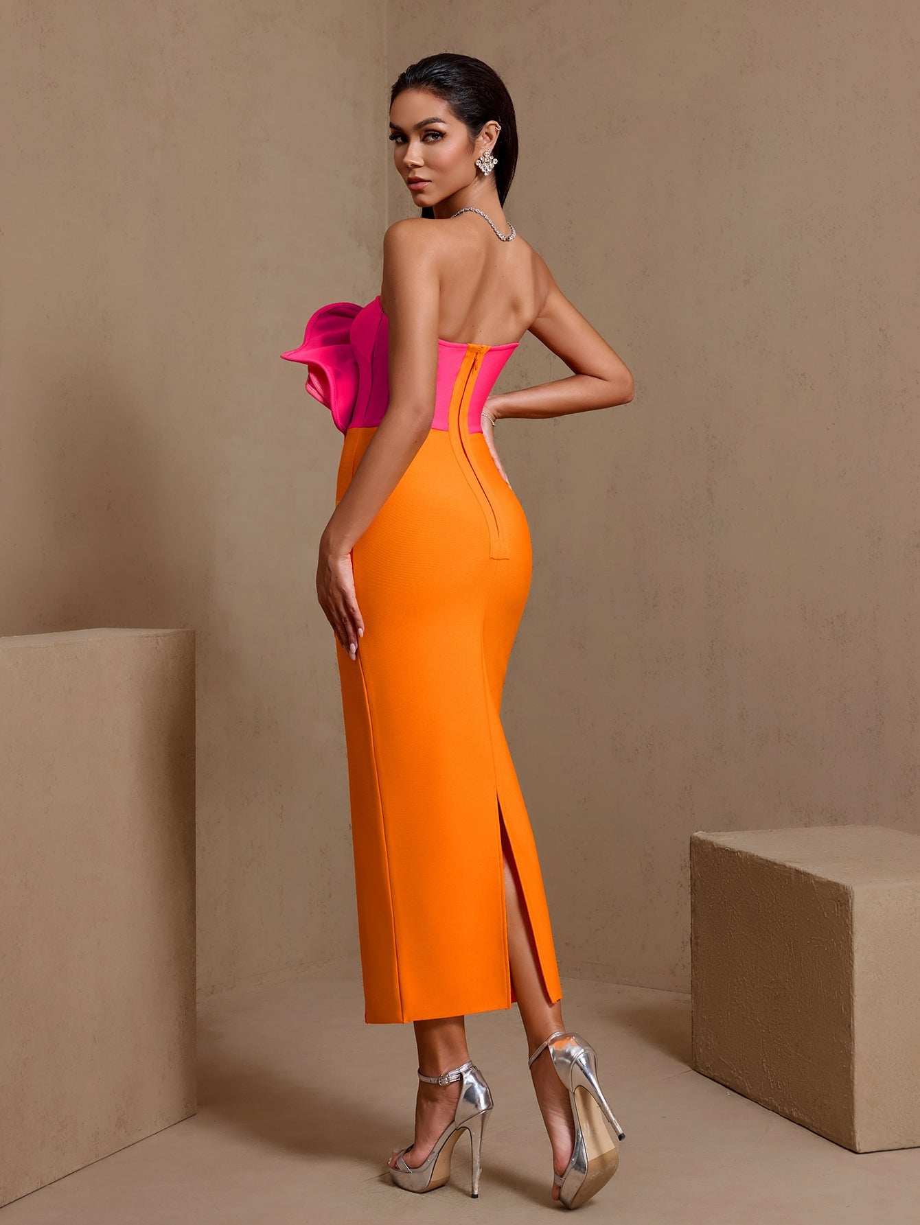 Huge Chest Flower Strapless Bandage Dress