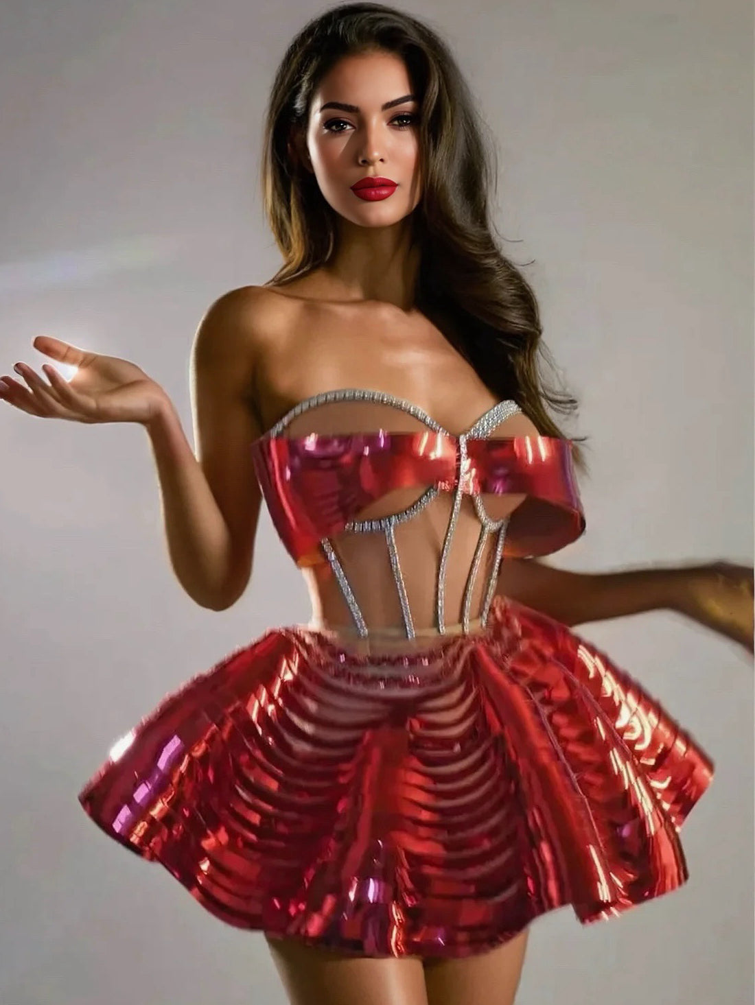 Futuristic Metallic Texture Corset Set