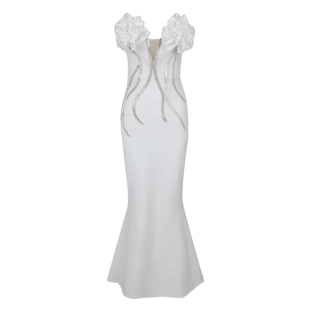 Flowers Corset Detail Maxi Mermaid Dress