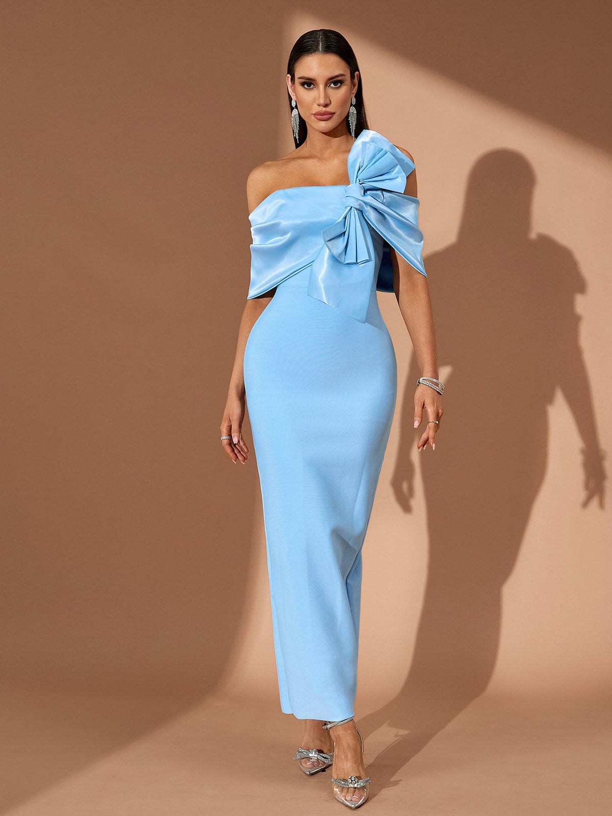 Asymmetric Bow Bandage Midi Dress, detail view