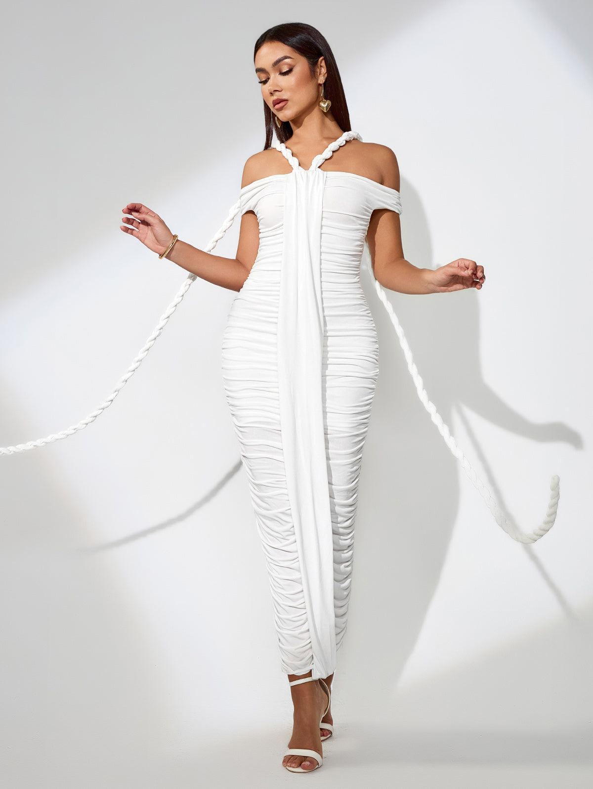 Off Shoulder Ruched Maxi Dress