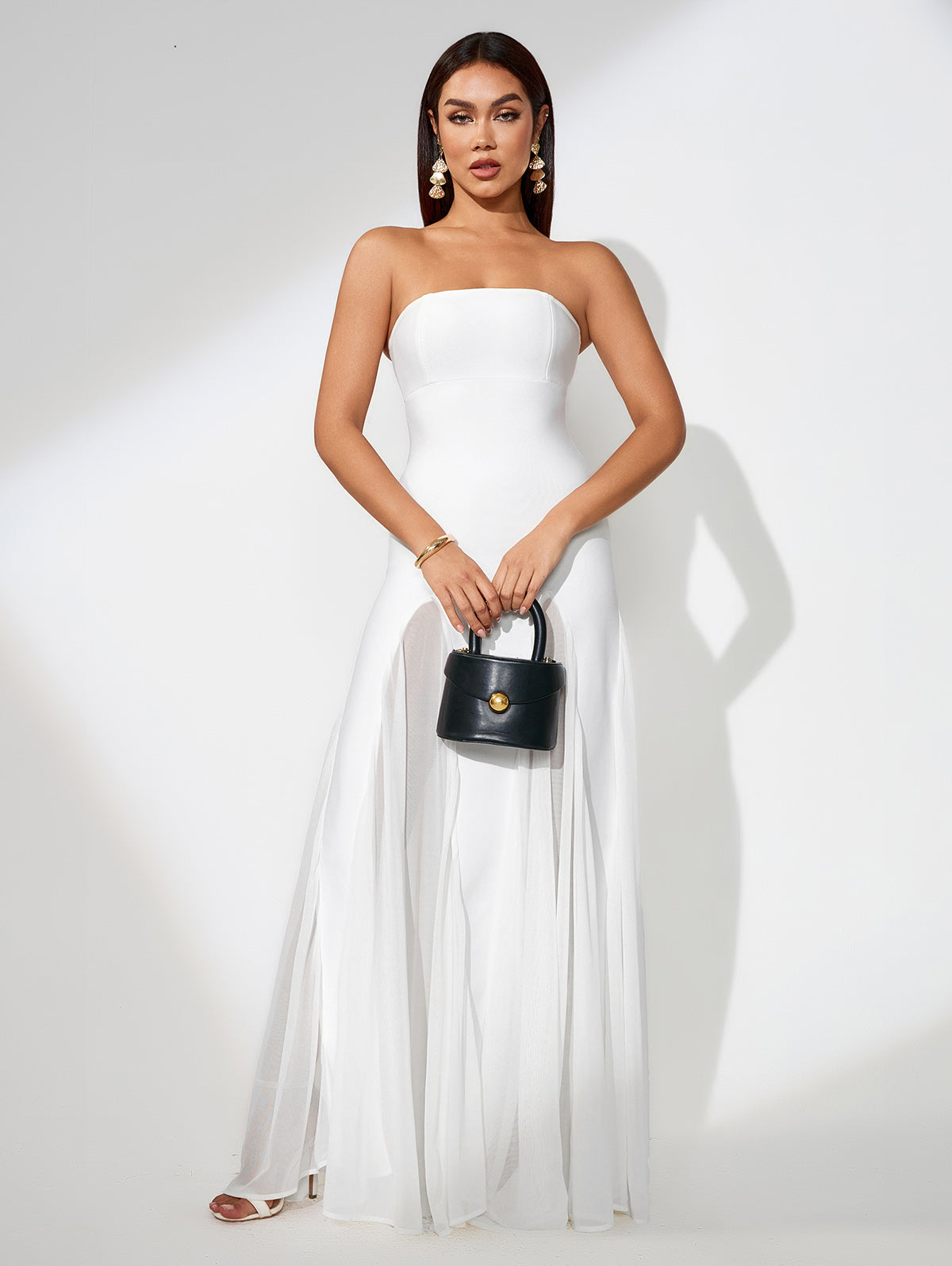 Mesh Splicing Pure Color Dress
