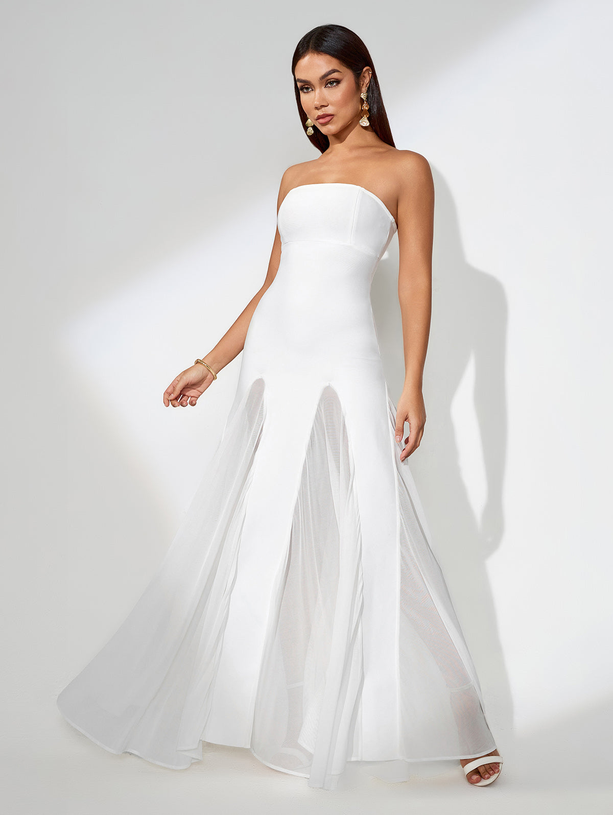 Mesh Splicing Pure Color Dress