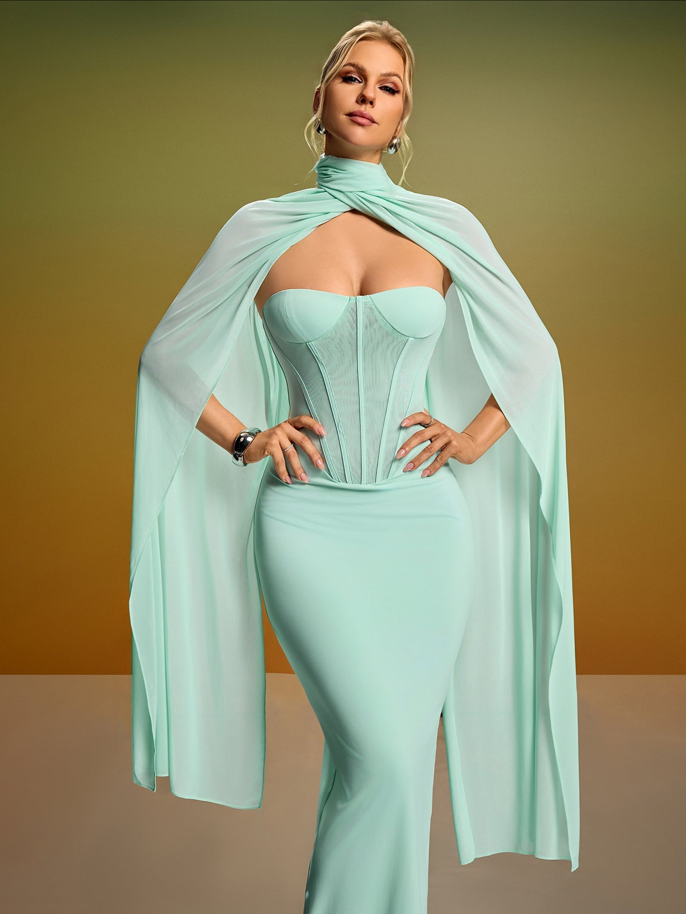Strapless Bustier Dress With Neck Scarf