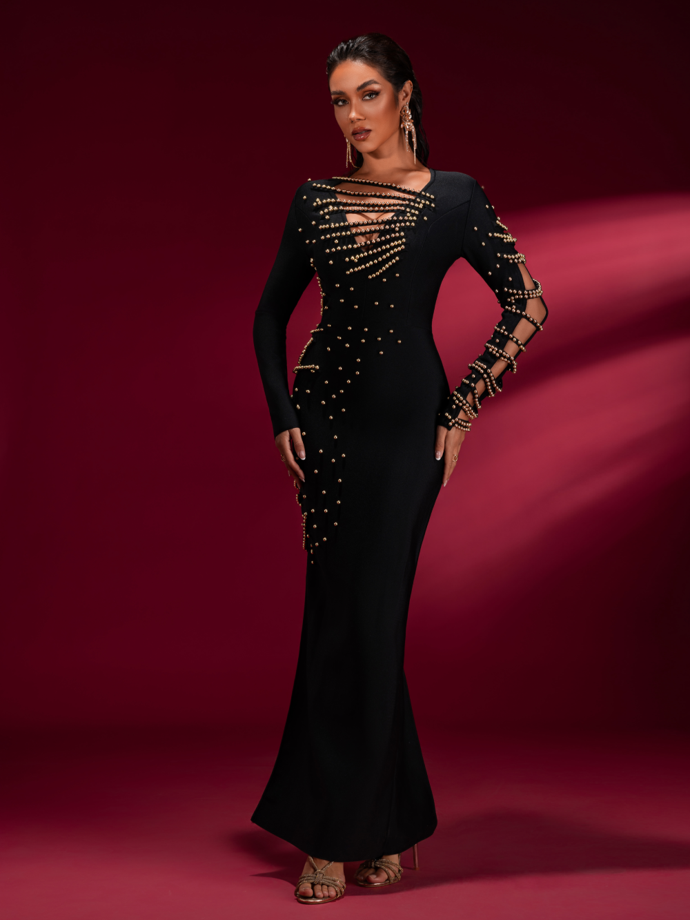 Beadwork Bandage Maxi Gown, back view