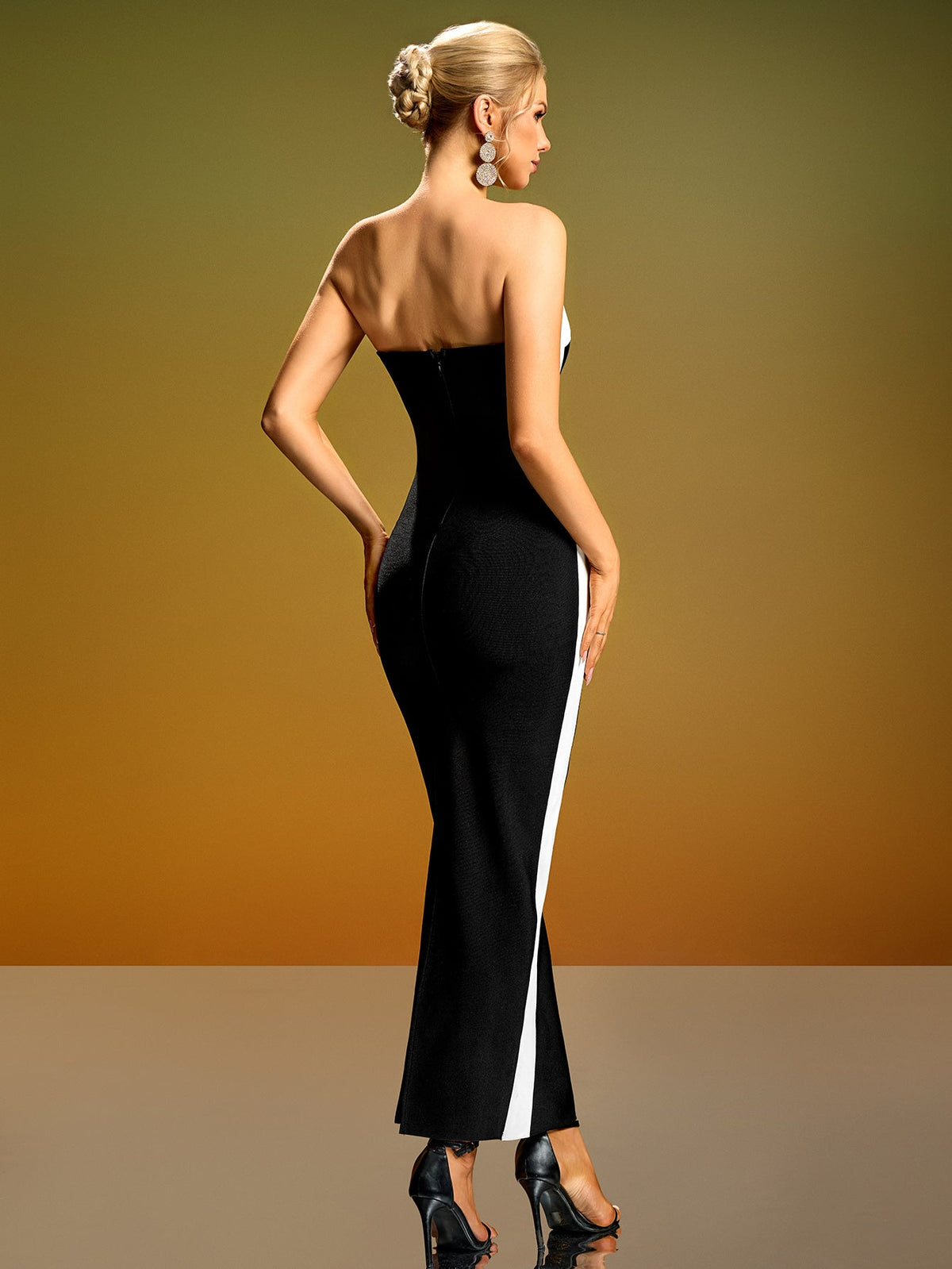 Bow Detail Wide Stripe Bandage Dress, side view