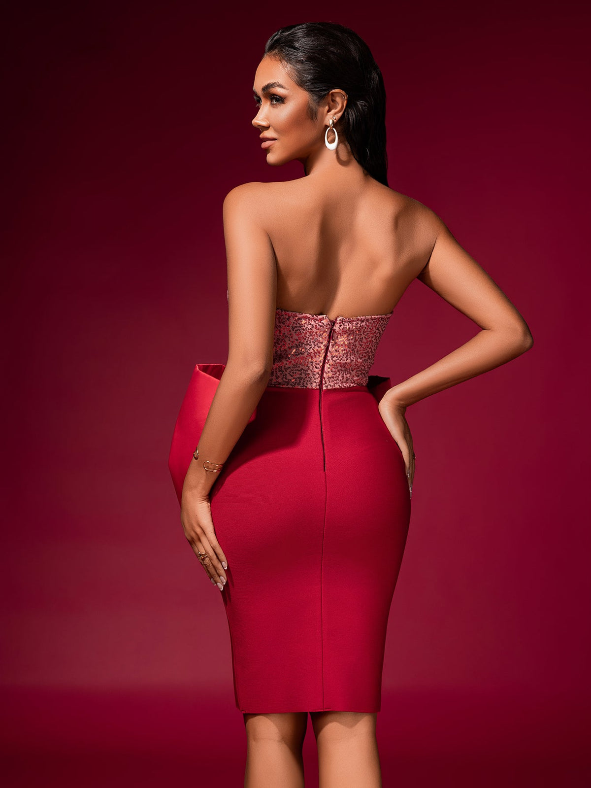 Bow Sequin Corset Backless Mini Dress, back view