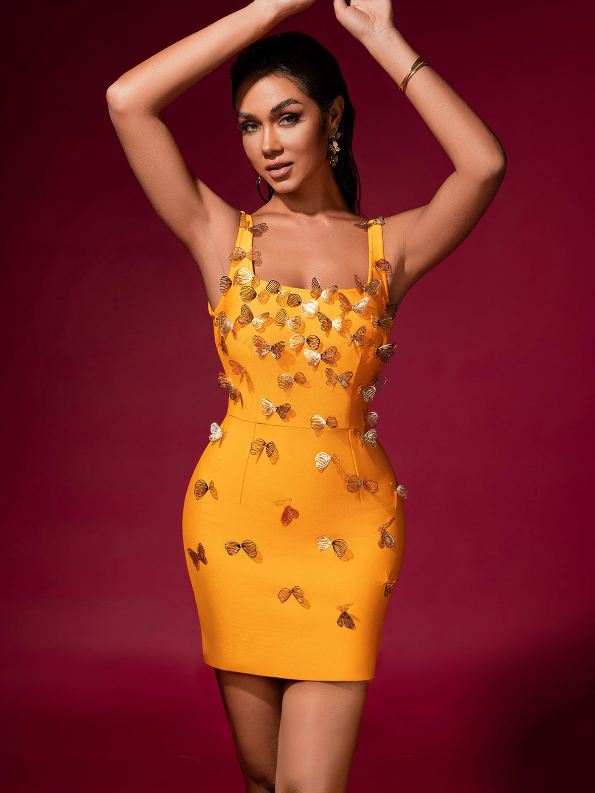 Butterfly Embellished Bandage Mini Dress, front view