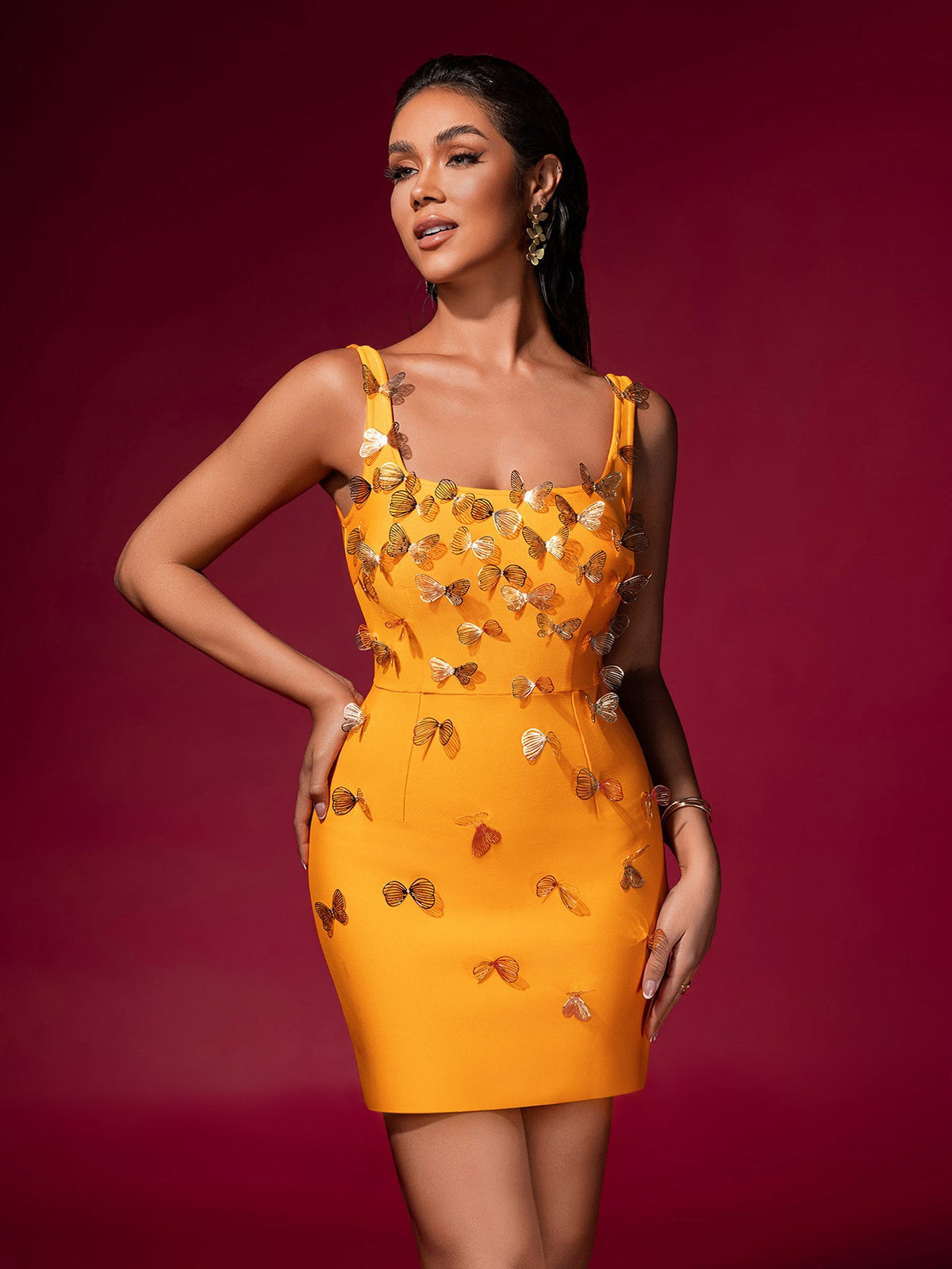 Butterfly Embellished Bandage Mini Dress, back view