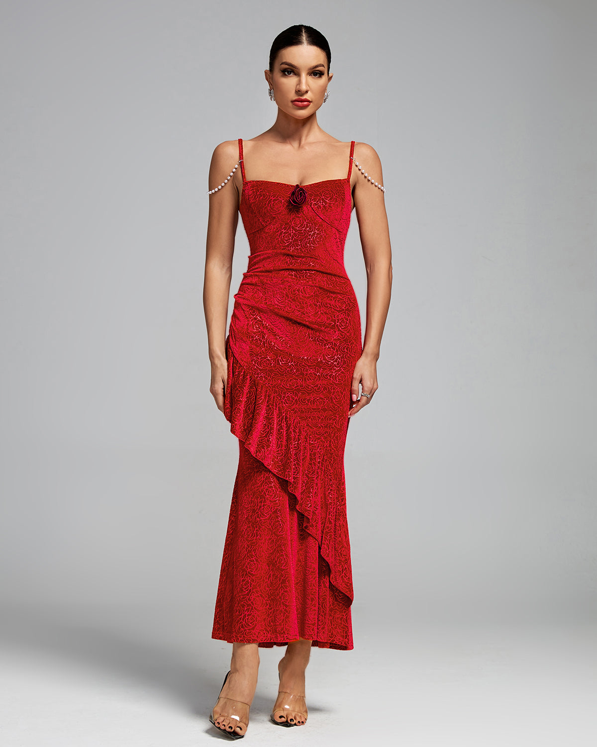 Gorgeous Rose Ruffled Fishtail Dress