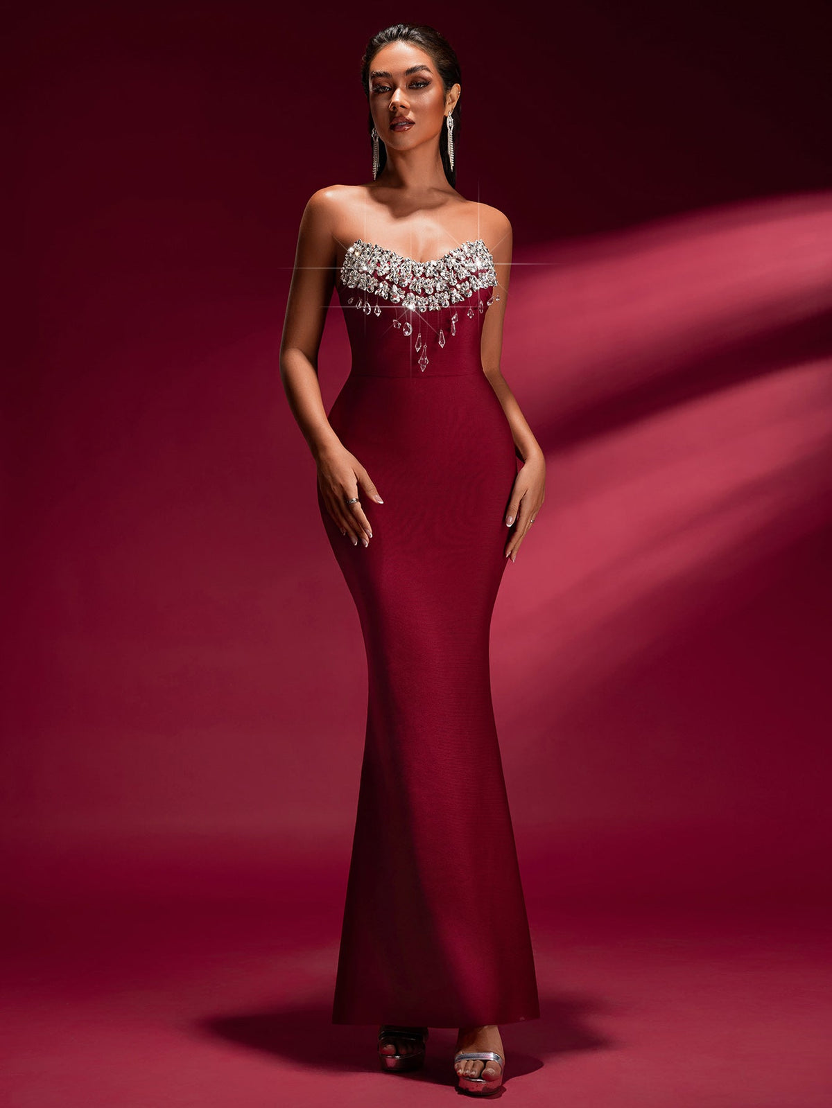 Crystal Appliqué Bandage Mermaid Gown, front view