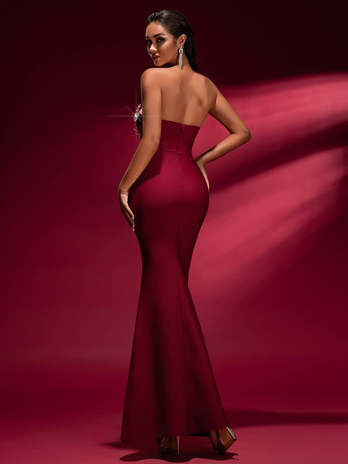 Crystal Appliqué Bandage Mermaid Gown, detail view