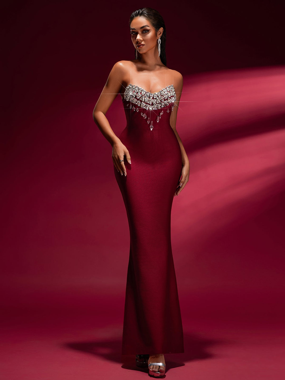 Crystal Appliqué Bandage Mermaid Gown, side view