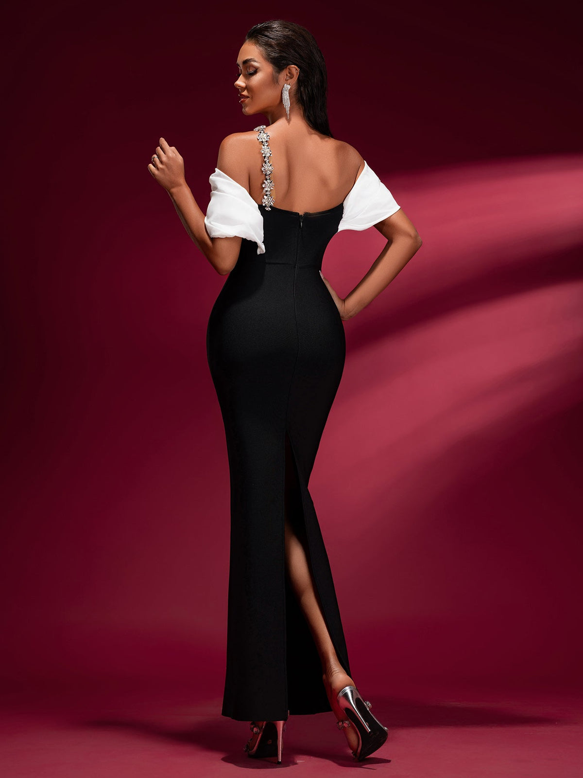 Crystal Embellished Off-Shoulder Bandage Dress, side view