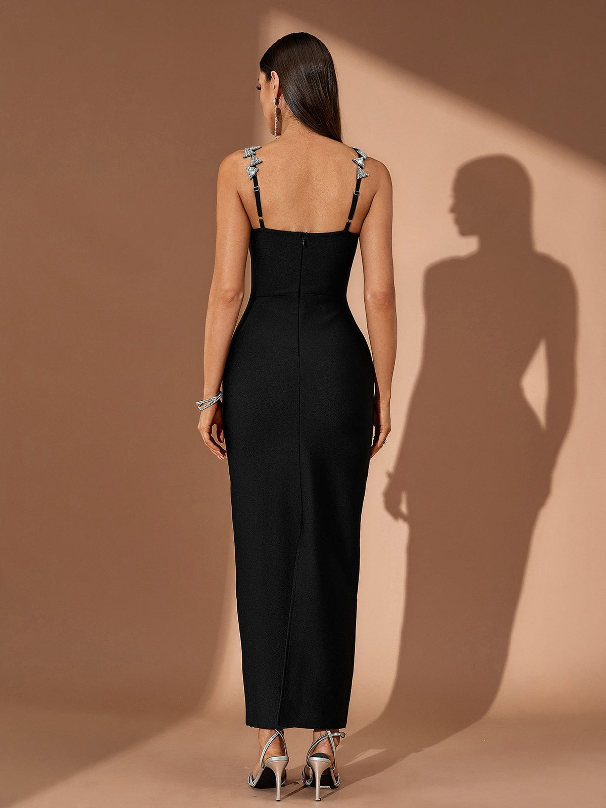Crystal Geometric Embellished Bandage Maxi Dress, back view