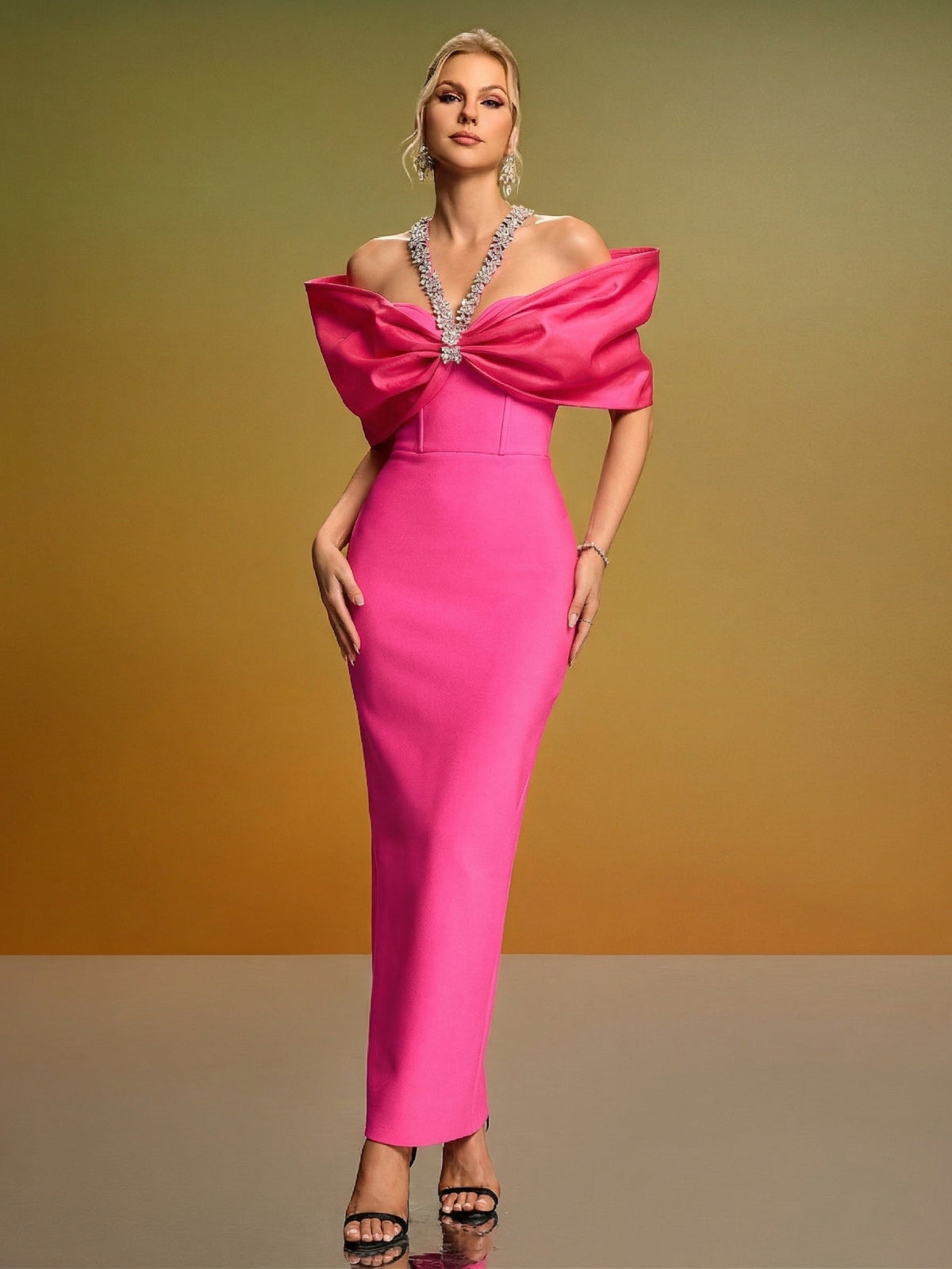 Crystal Halter-Neck Bandage Dress, front view
