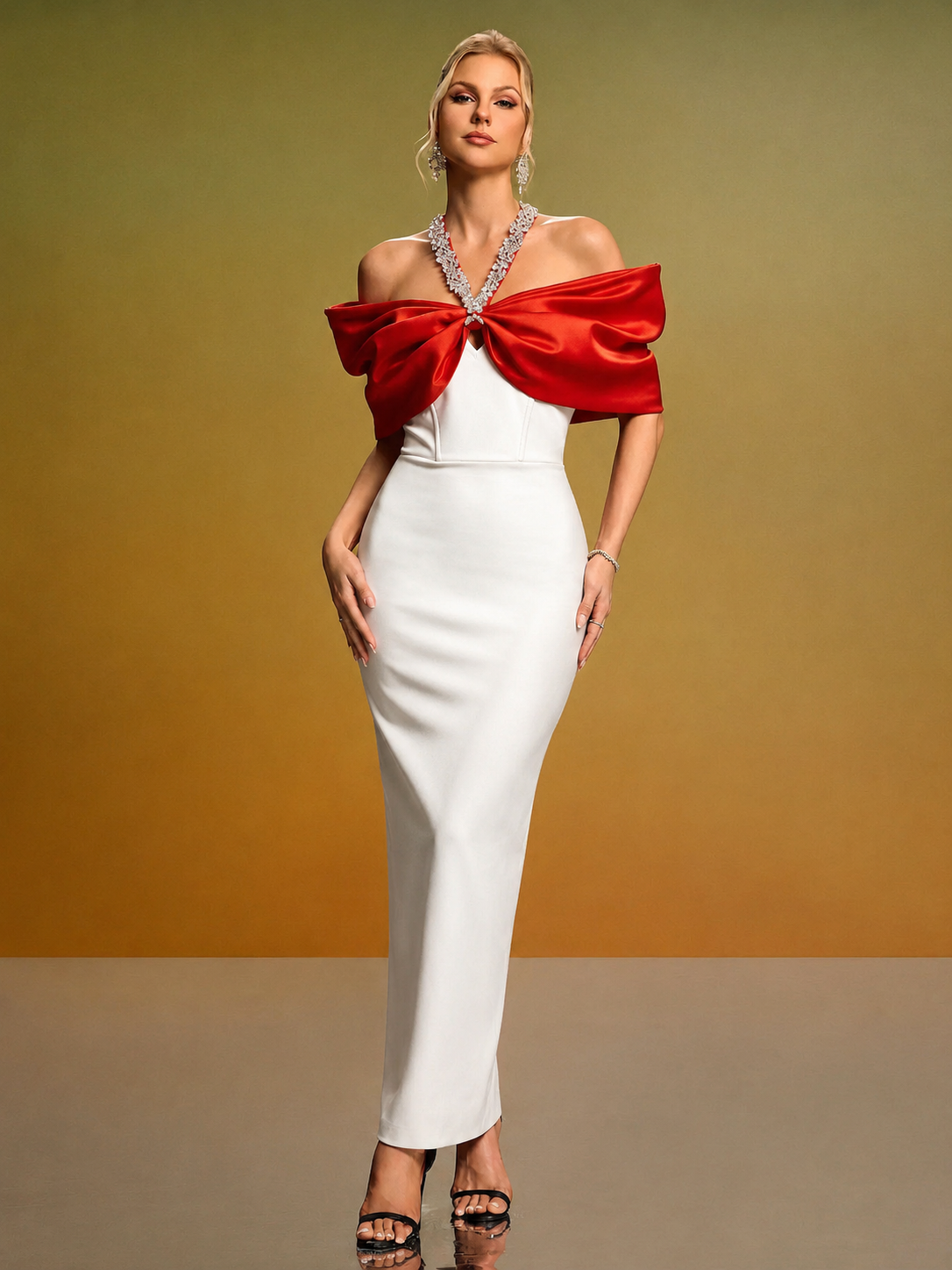 Crystal Halter-Neck Bandage Dress, fabric detail