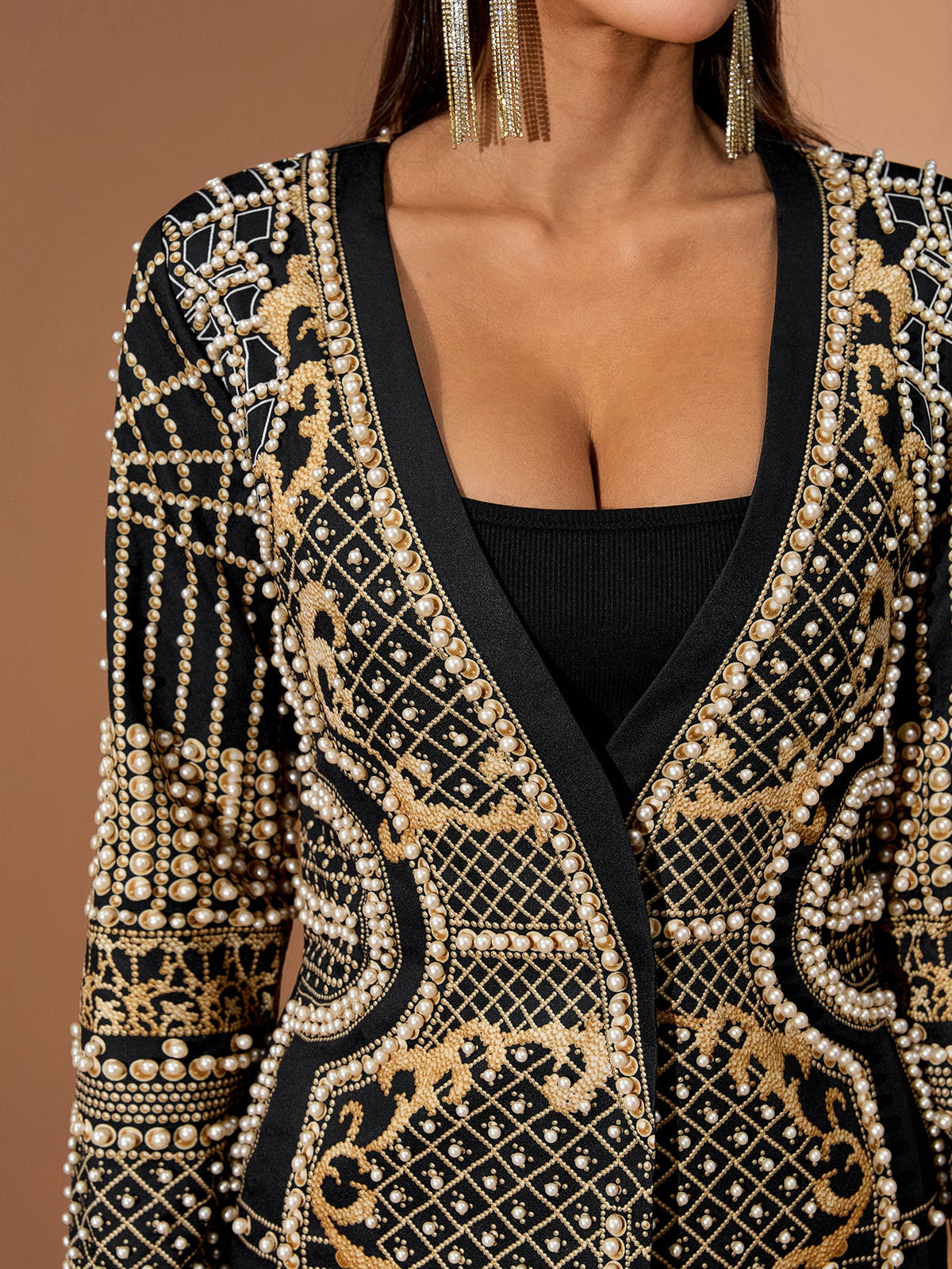 Embellished Deep V-Neck Blazer Mini Dress, detail view