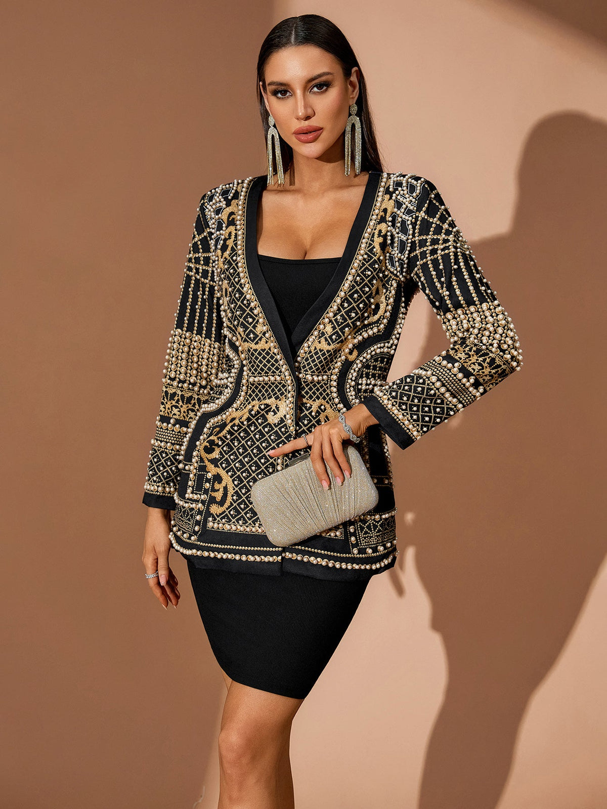 Embellished Deep V-Neck Blazer Mini Dress, side view