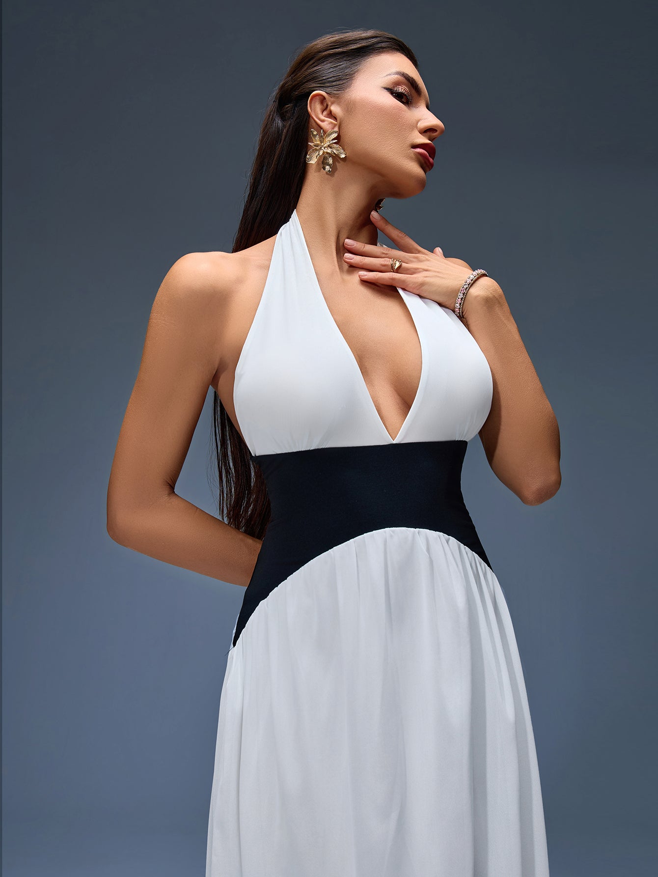 Halter Contrast Corset Maxi Dress