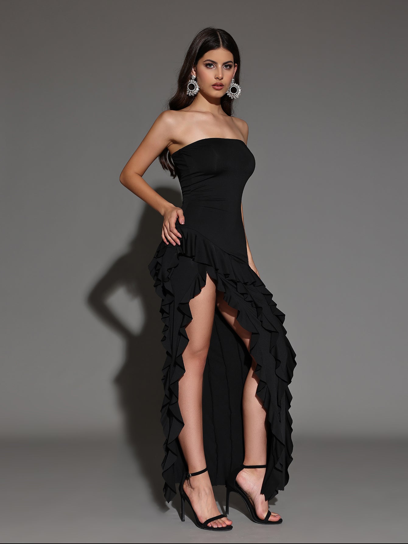 Strapless Elegant Ruffle Hem Maxi Dress