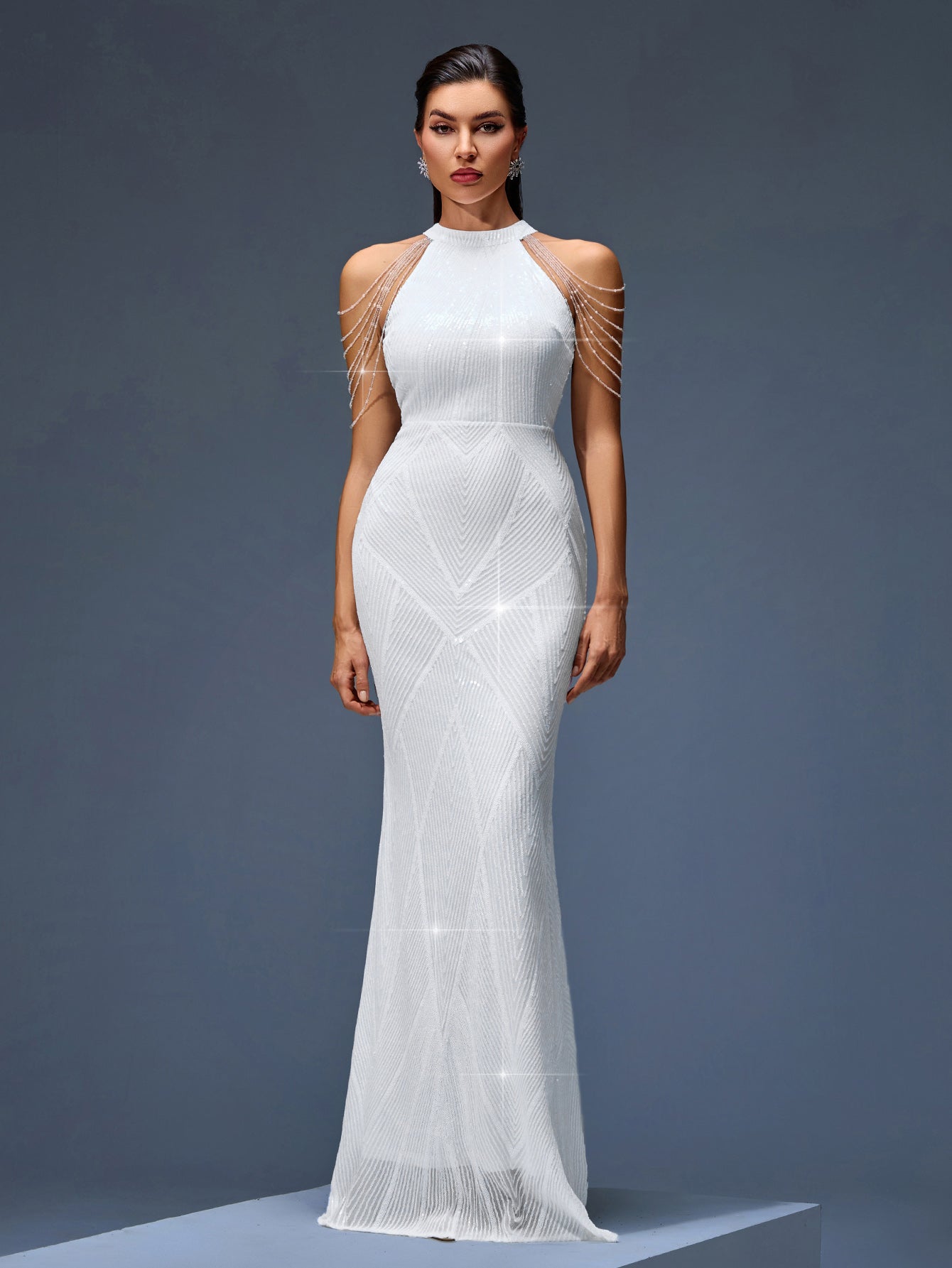 Beaded Chain Fringe Evening Dress