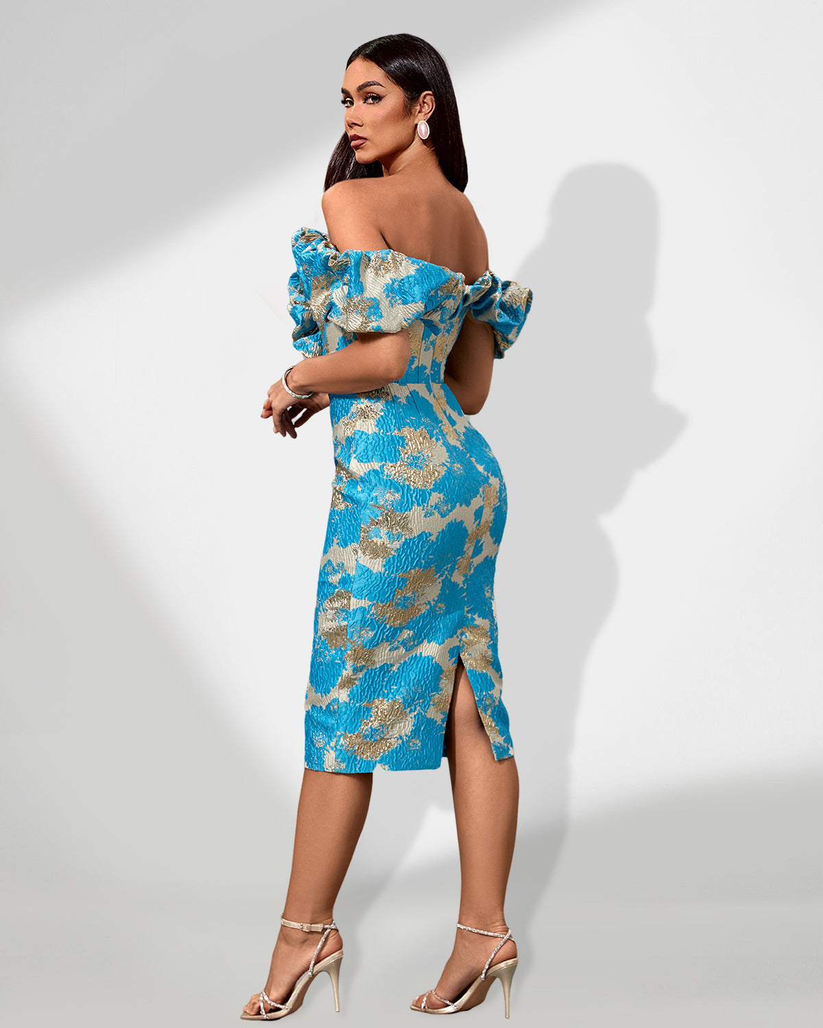 Off Shoulder Jacquard Midi Dress