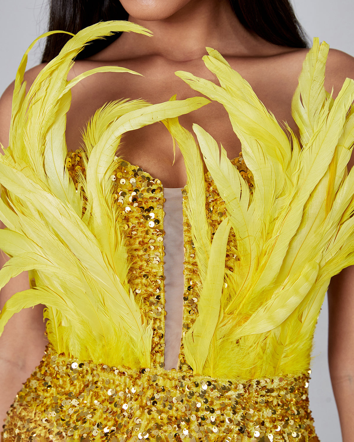 Feather Sequin Maxi Dress