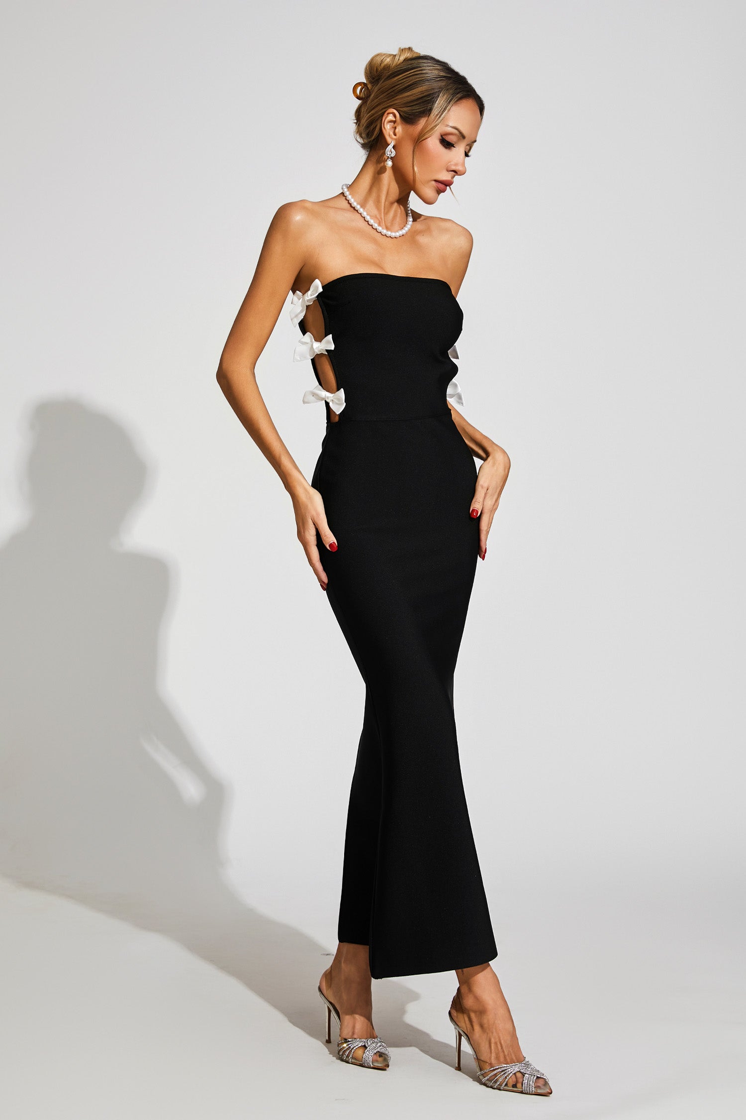 White-Bow Tie Bandage Mermaid Dress