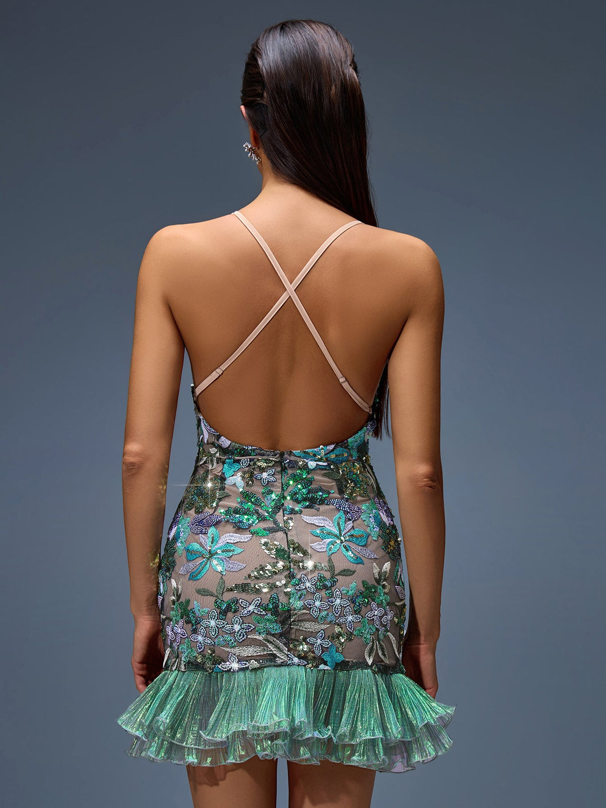 Floral Embroidered Open-Back Mini Dress, side view