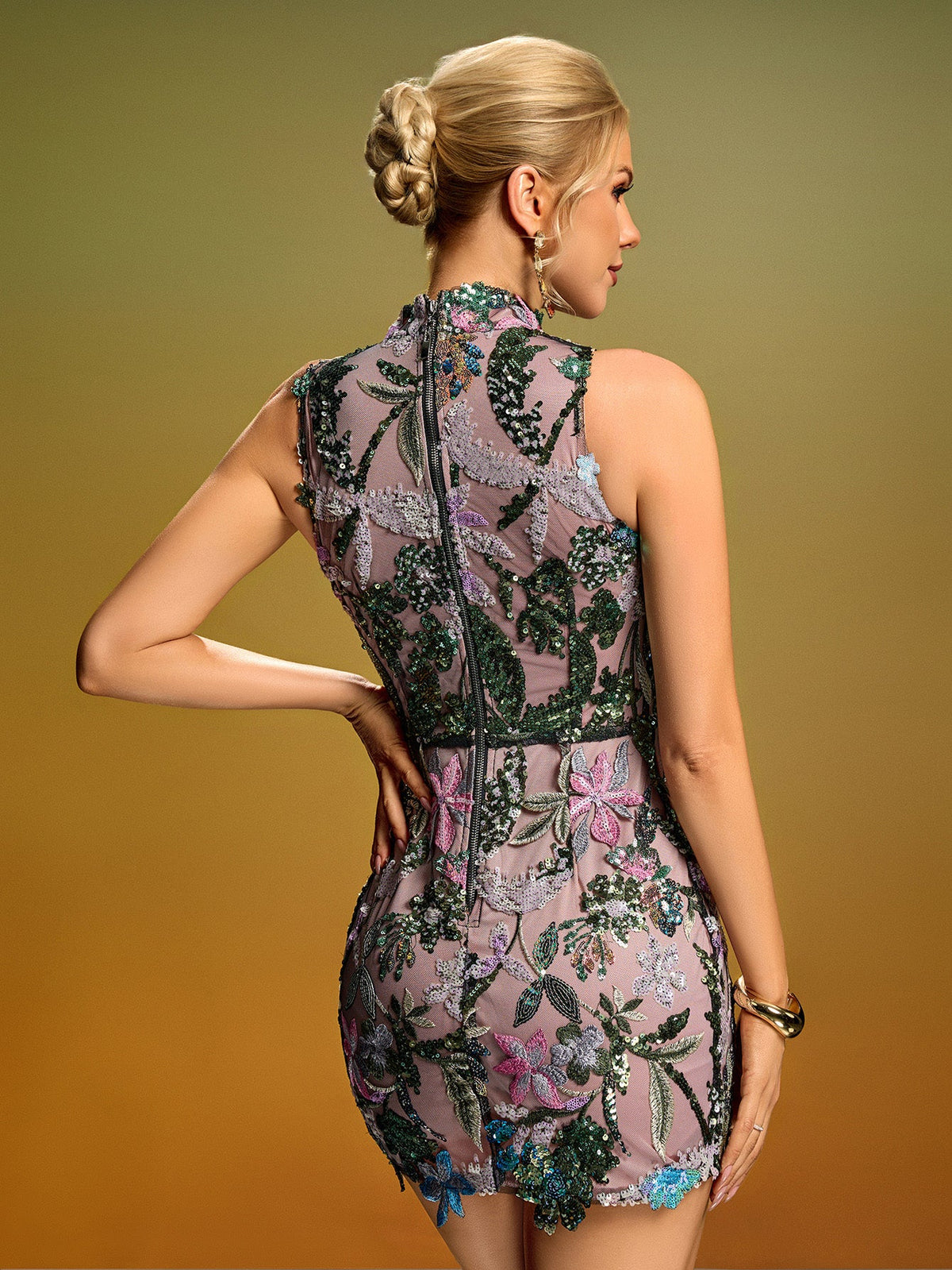 Floral Embroidered Sequin Mini Dress, side view