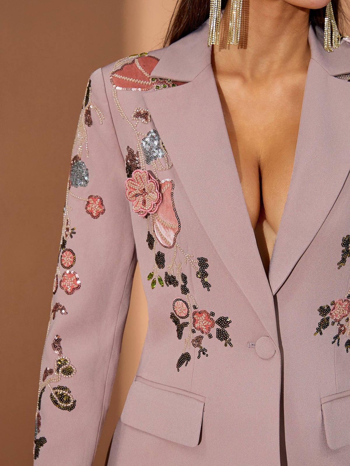 Floral Embroidered Tailored Pantsuit, detail view