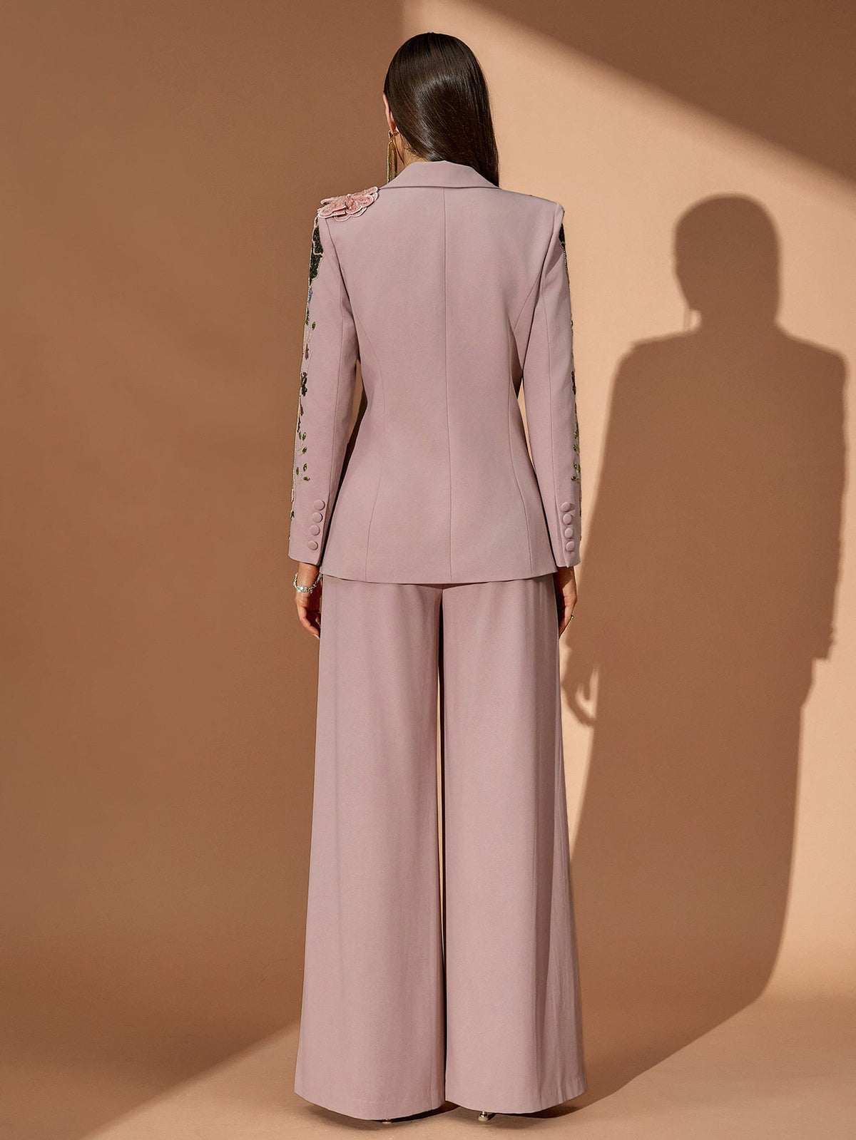 Floral Embroidered Tailored Pantsuit, back view