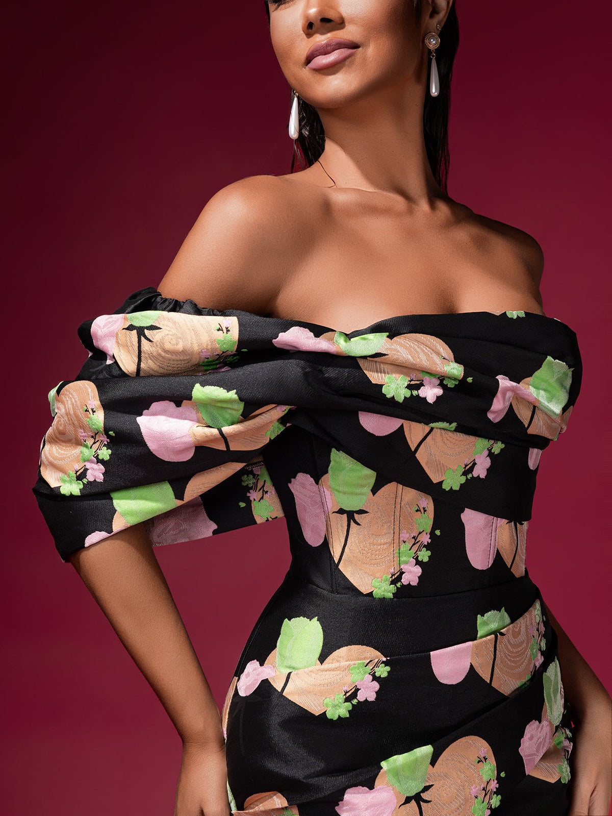Floral Jacquard Backless Midi Dress, back view