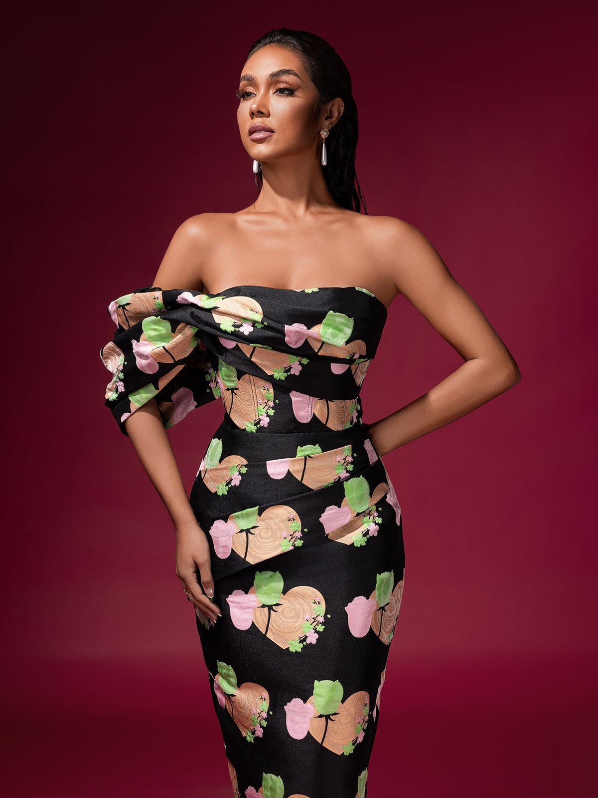 Floral Jacquard Backless Midi Dress, detail view