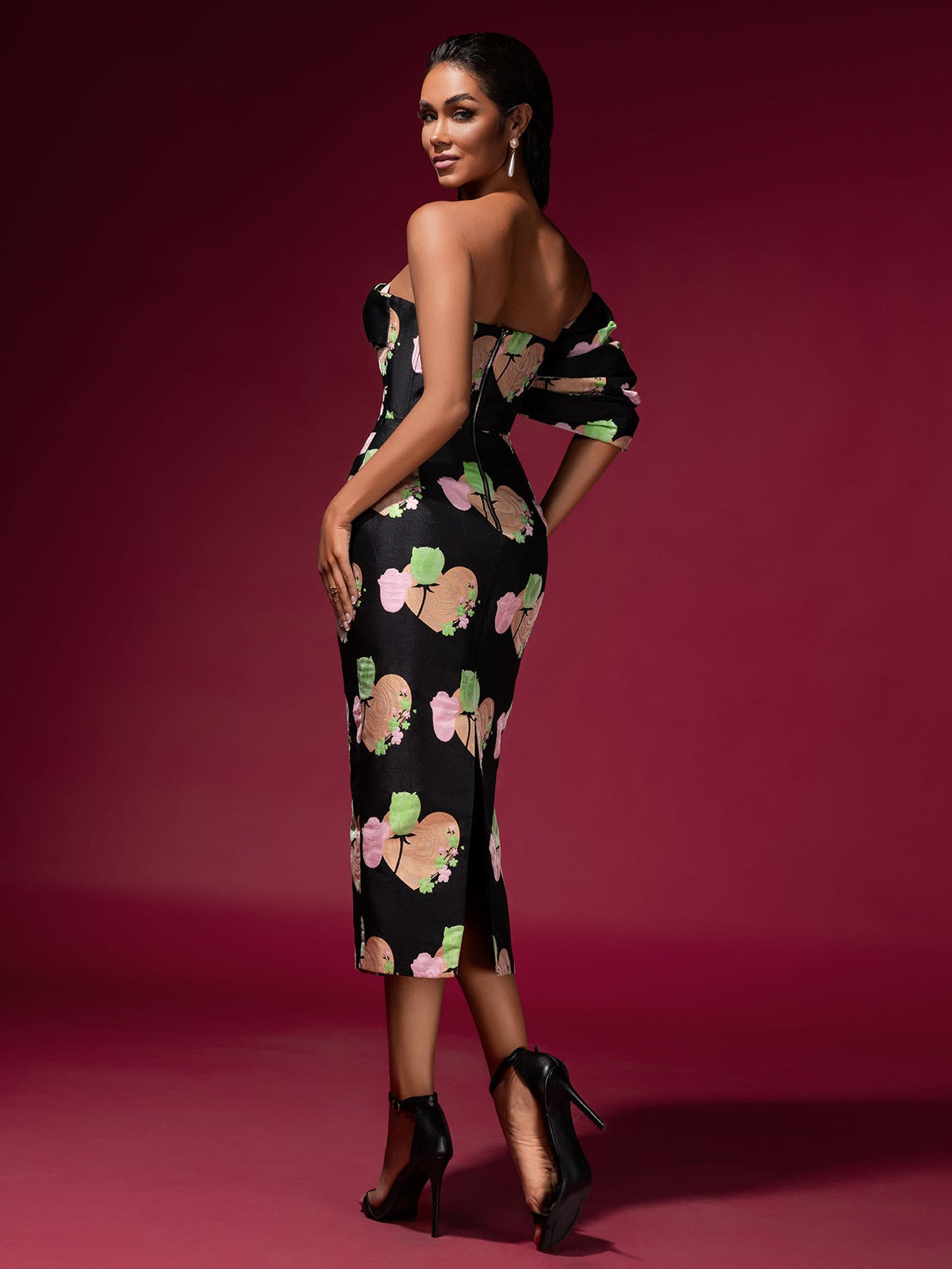 Floral Jacquard Backless Midi Dress, side view