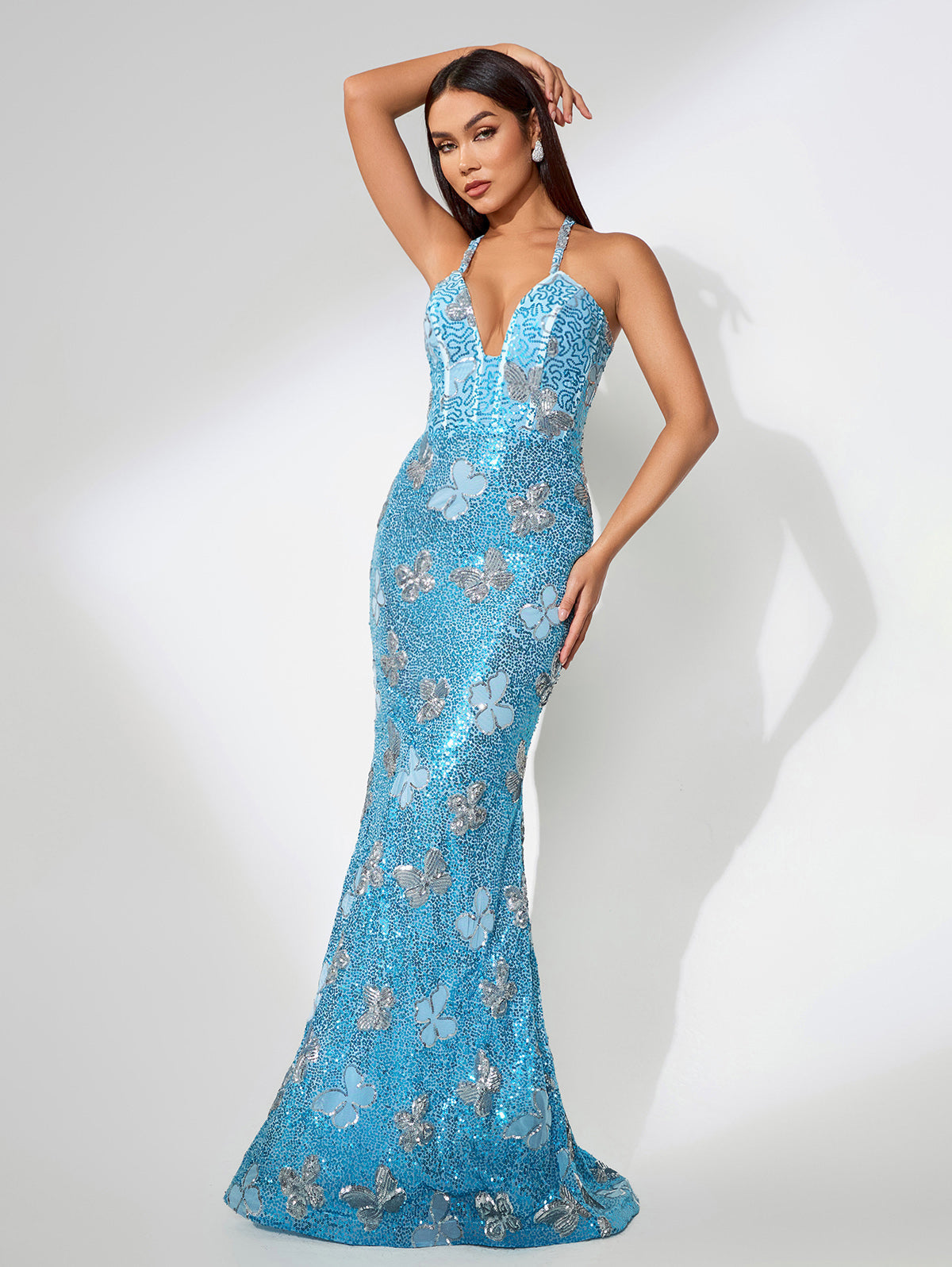 Sparkly Sequin Butterflies Maxi Dress