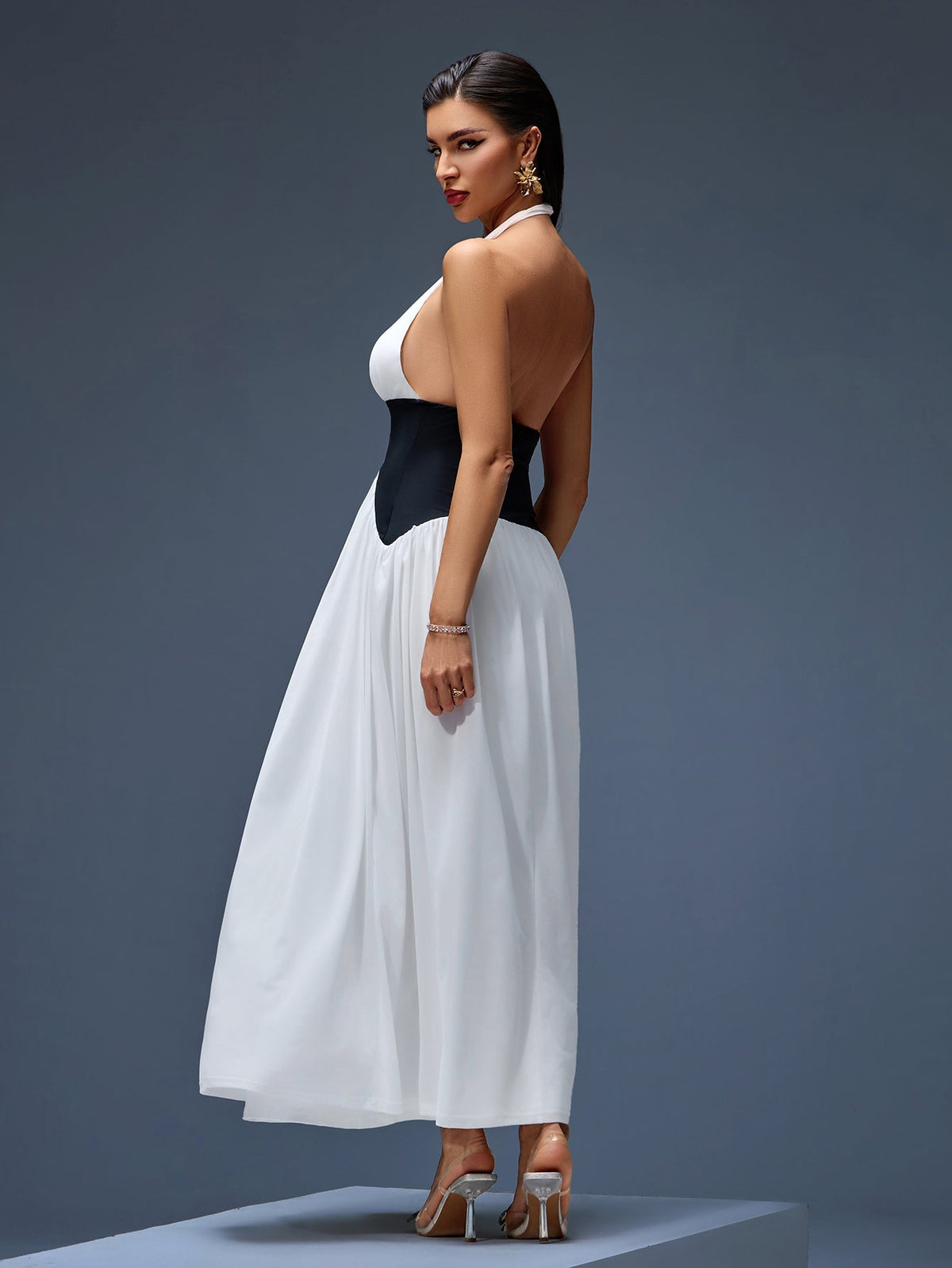 Halter Contrast Corset Maxi Dress, detail view