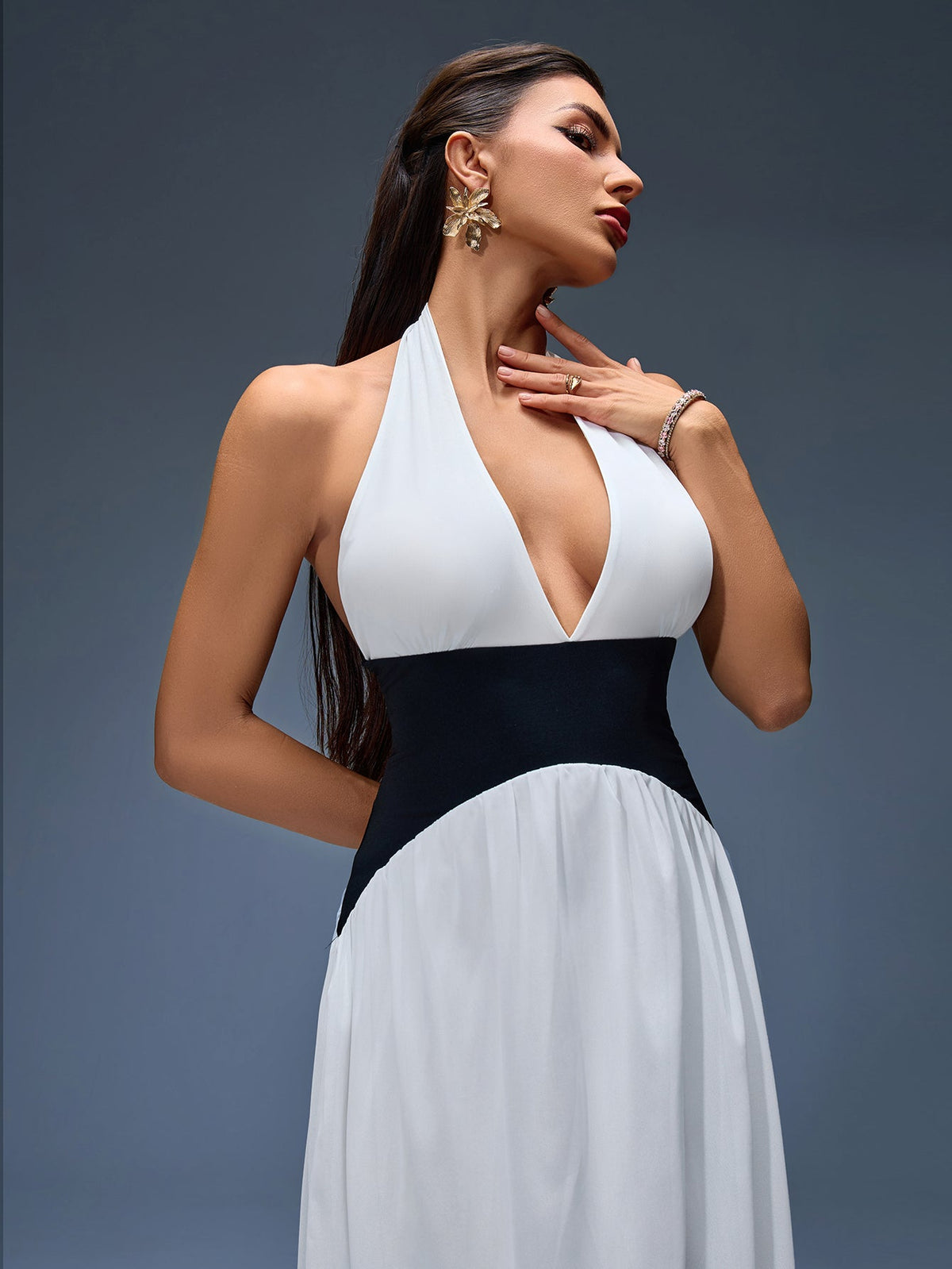 Halter Contrast Corset Maxi Dress, side view