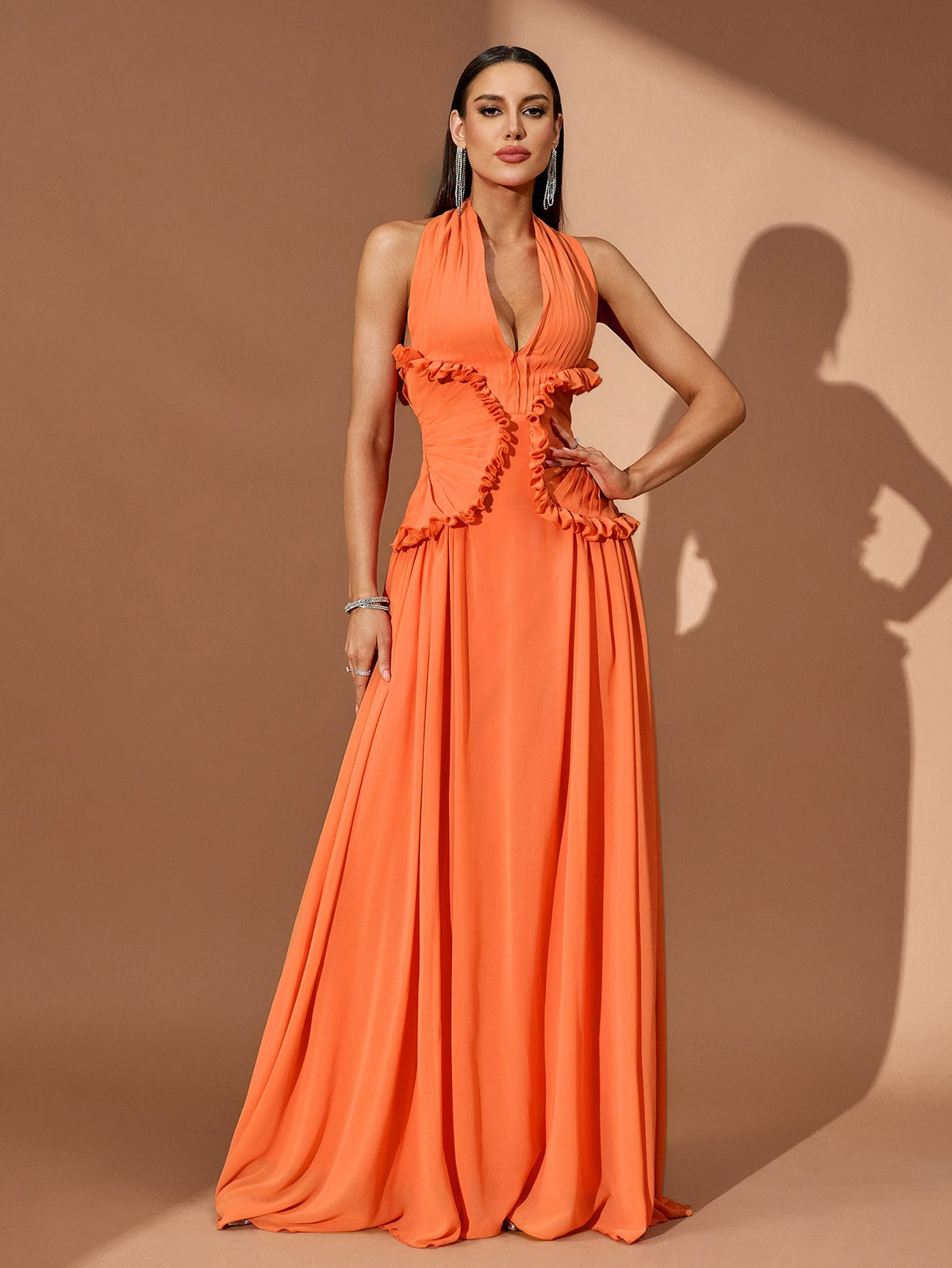 Halter Cutout Pleated Maxi Dress, side view
