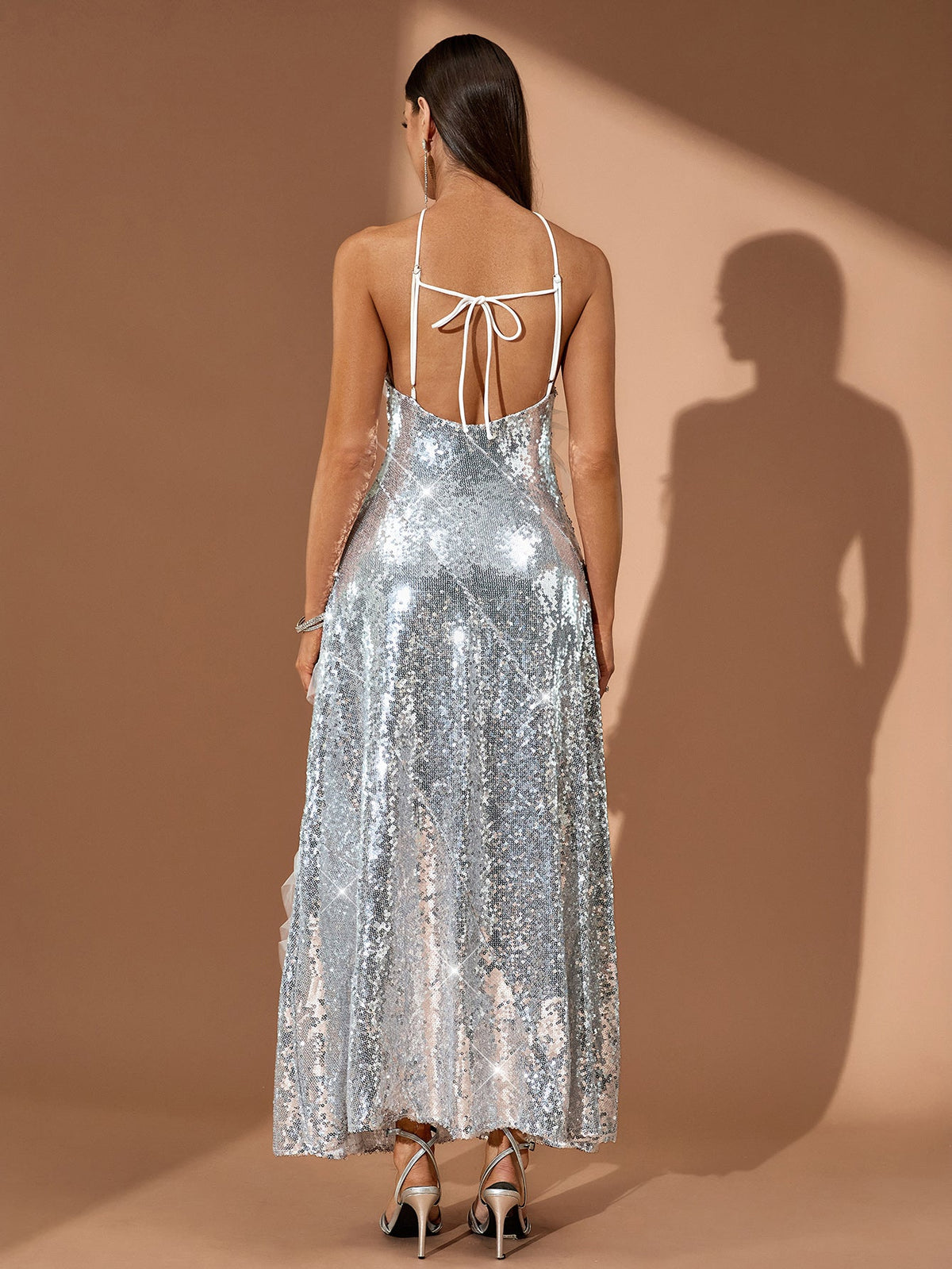 Halter Sequin Open-Back Maxi Dress, back view