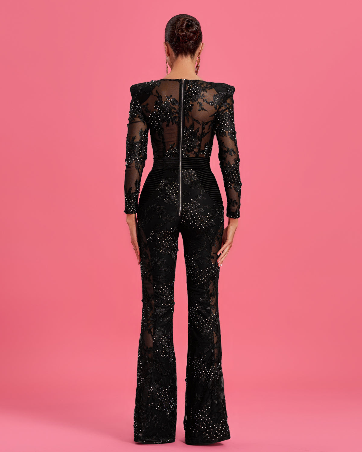 Lace Floral Bead-Embellished V-neck Jumpsuit