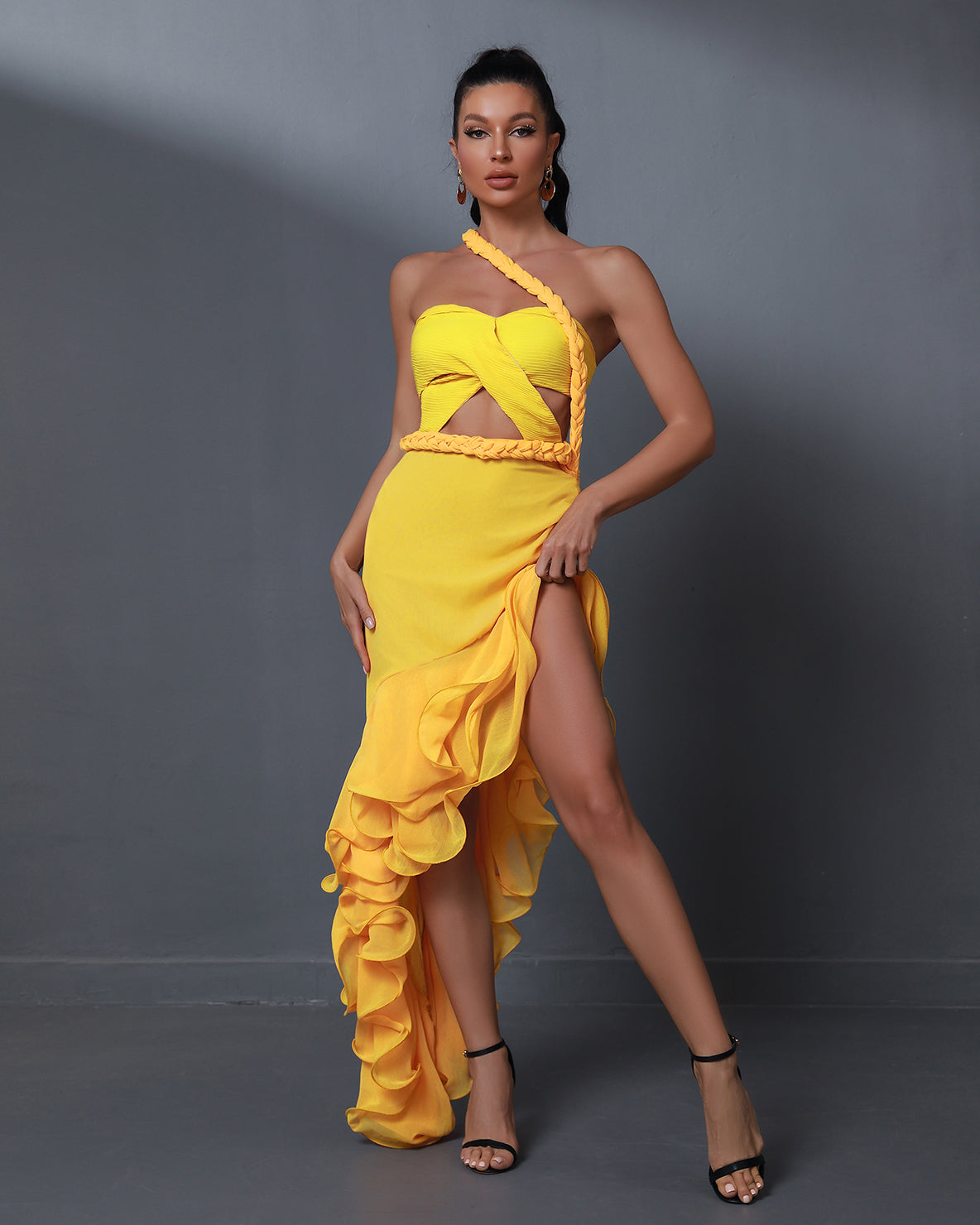 Yellow Strapless Cutout Jina Gown