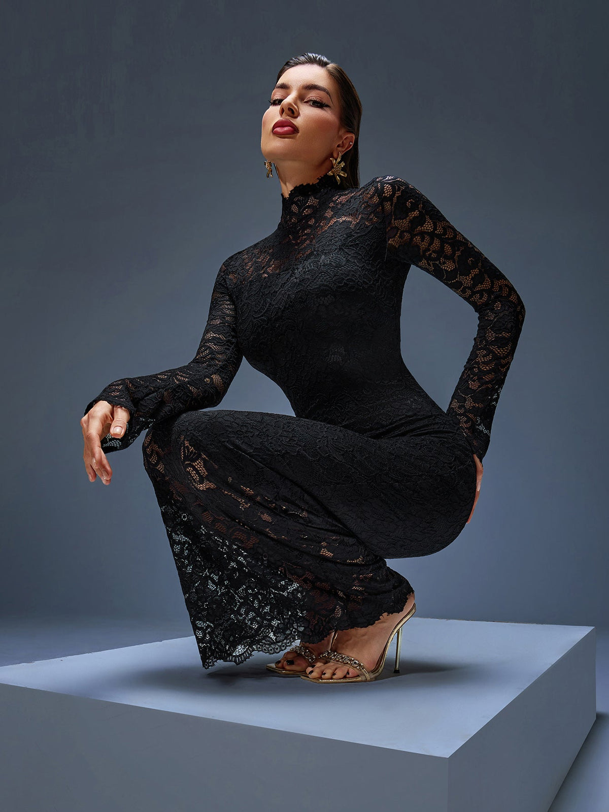 Lace High-Neck Maxi Dress, detail view