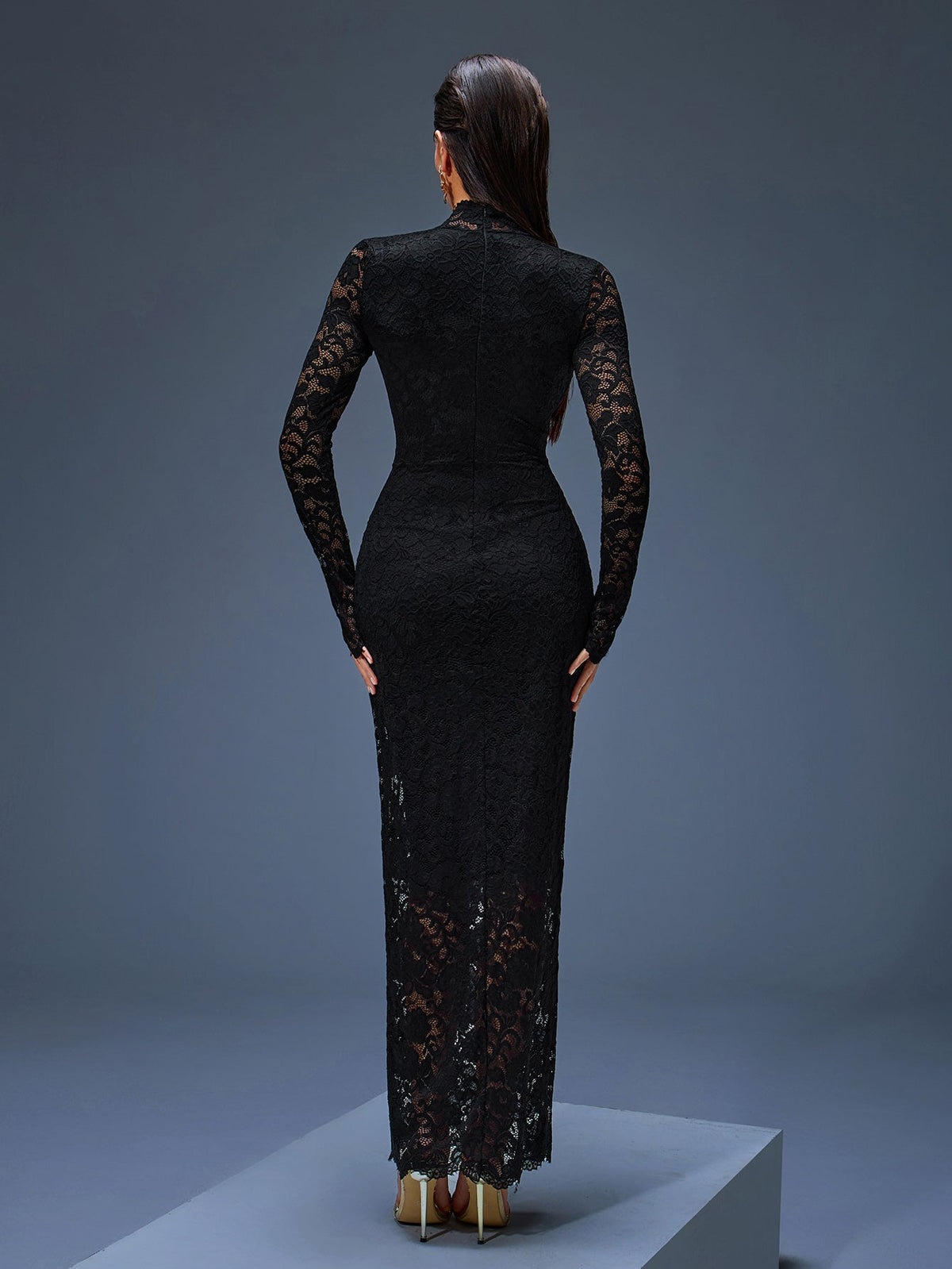 Lace High-Neck Maxi Dress, side view