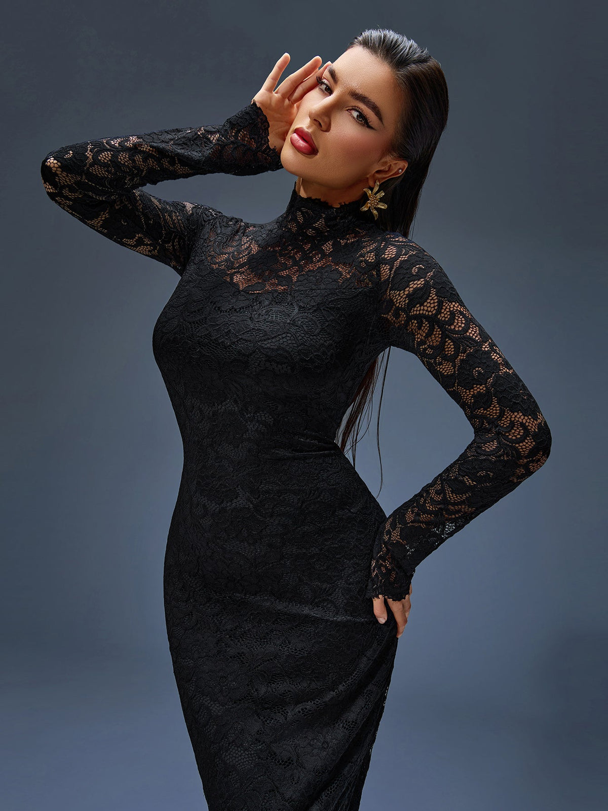 Lace High-Neck Maxi Dress, front full-length view