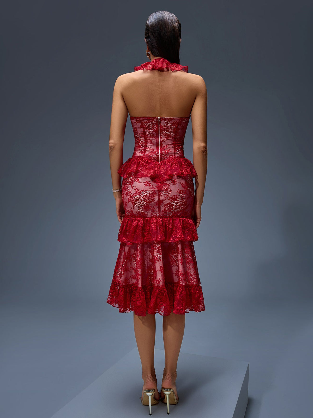 Lace Ruffled Midi Dress, side view