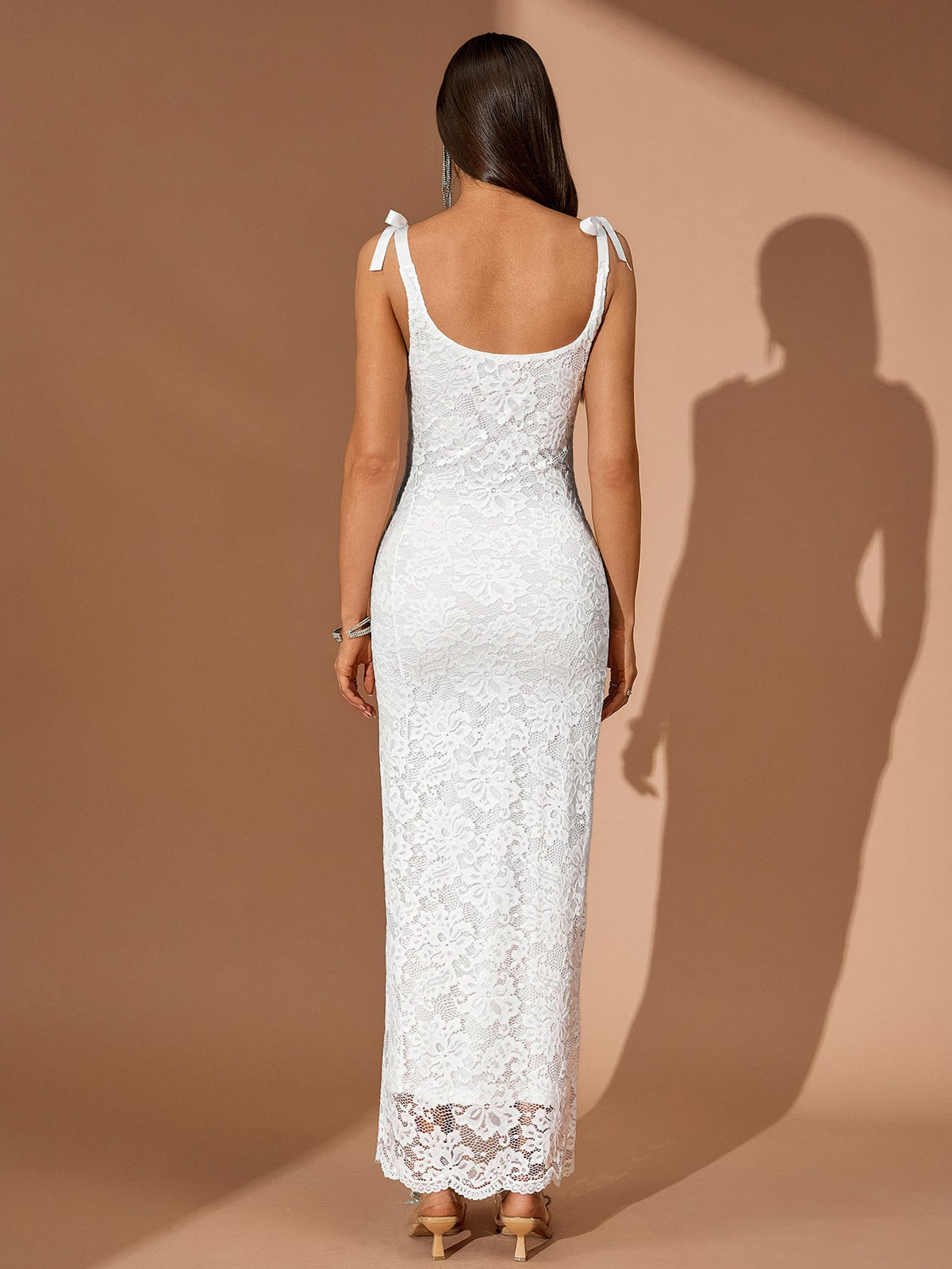 Lace Strappy Column Maxi Dress, back view
