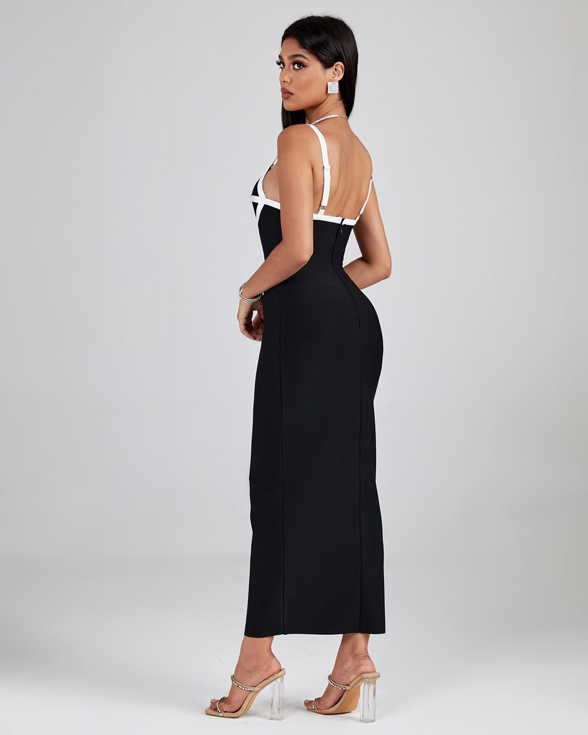 White-Stripe Midi Bandage Dress