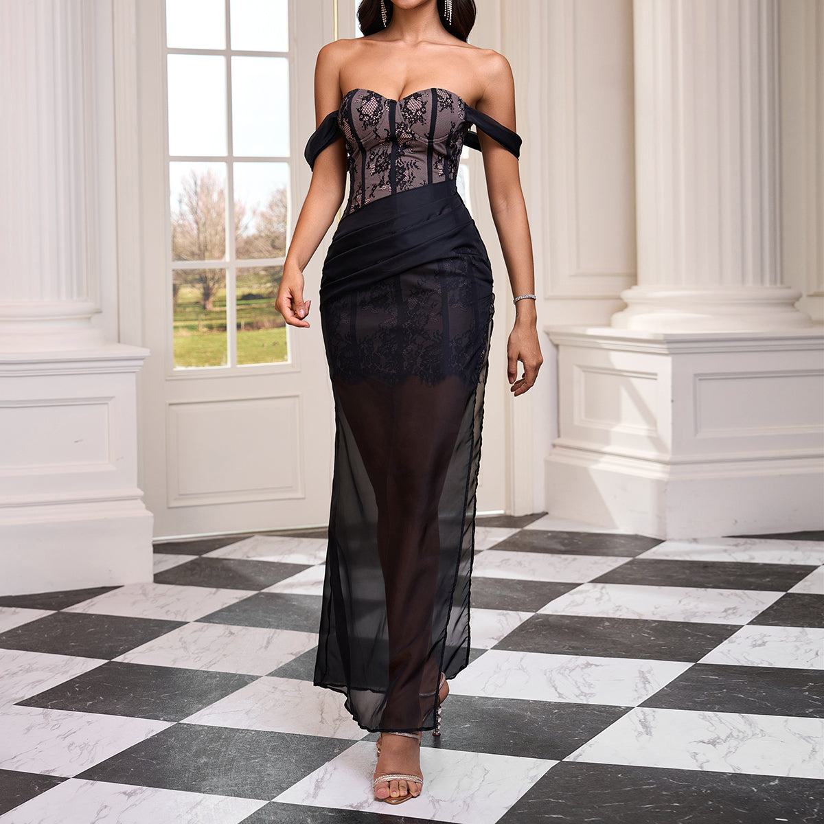 Breathable Slit Lace Splicing Dress